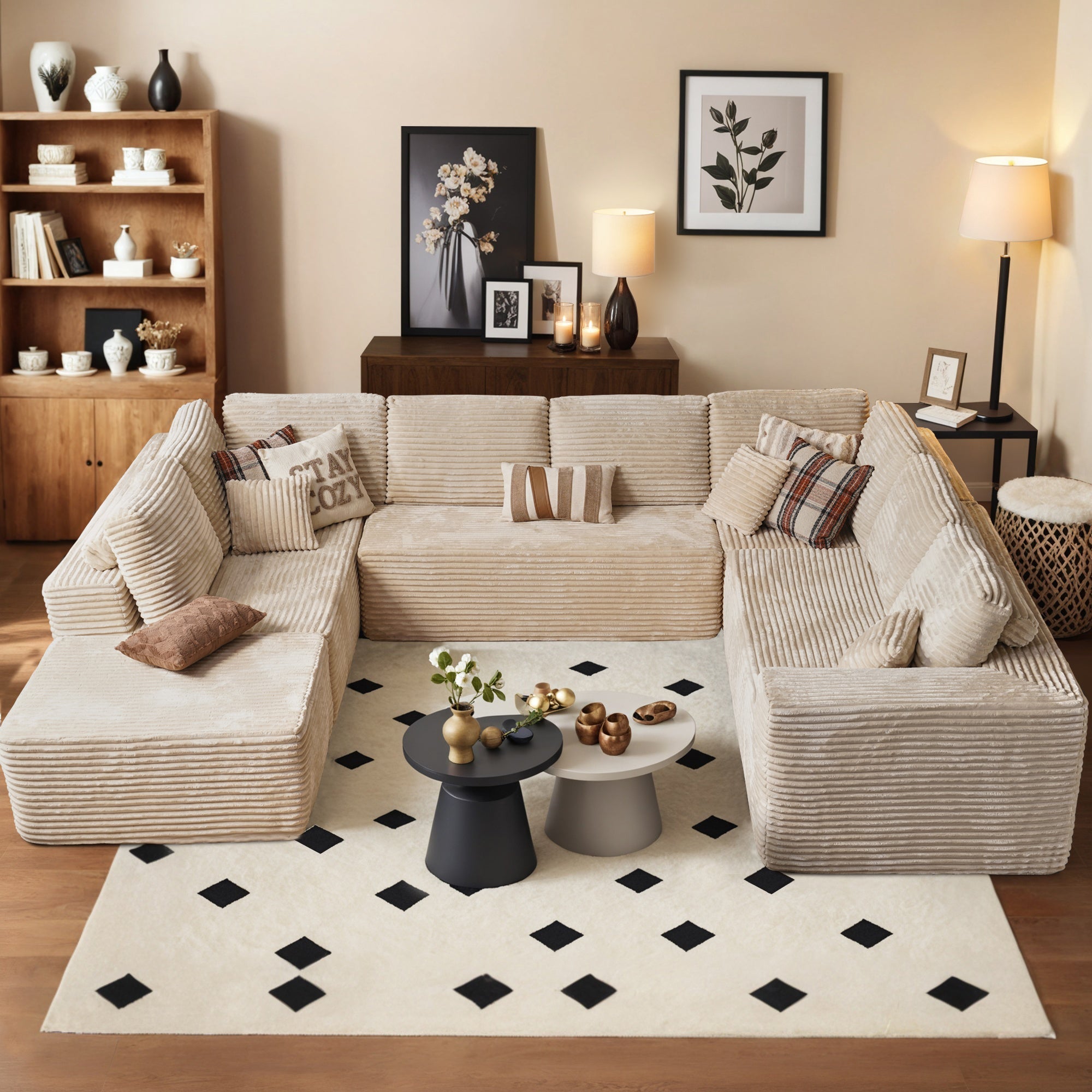 OVIOS Modular Sectional Cloud Couch, Plush Corduroy Sofa with Memory Foam, No Assembly