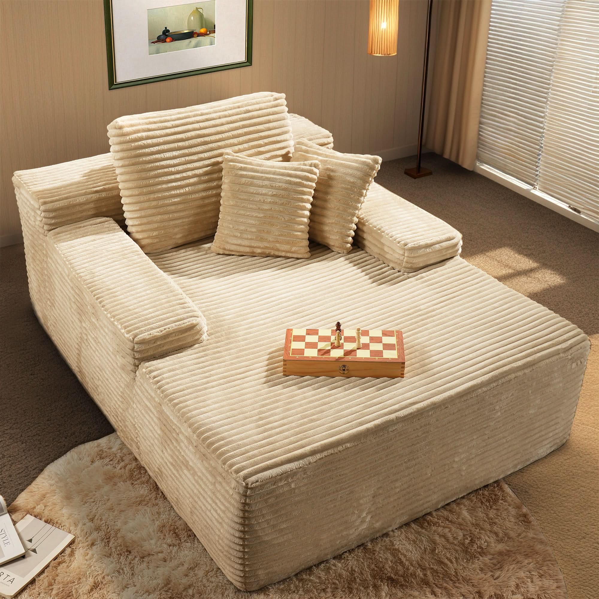 ウノア　unoa Glossy-Air veil-Velour-Shiro Boneless Chaise Lounge | Faux Fur, No Assembly