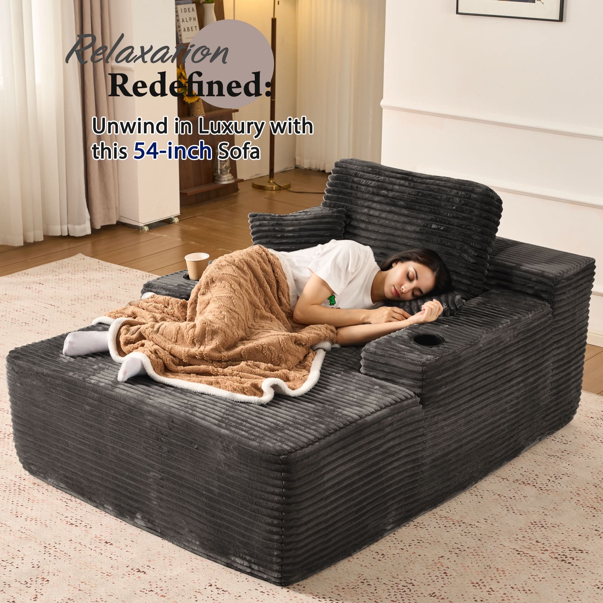 OVIOS 67" Chaise Lounge Chair with Cup Holders