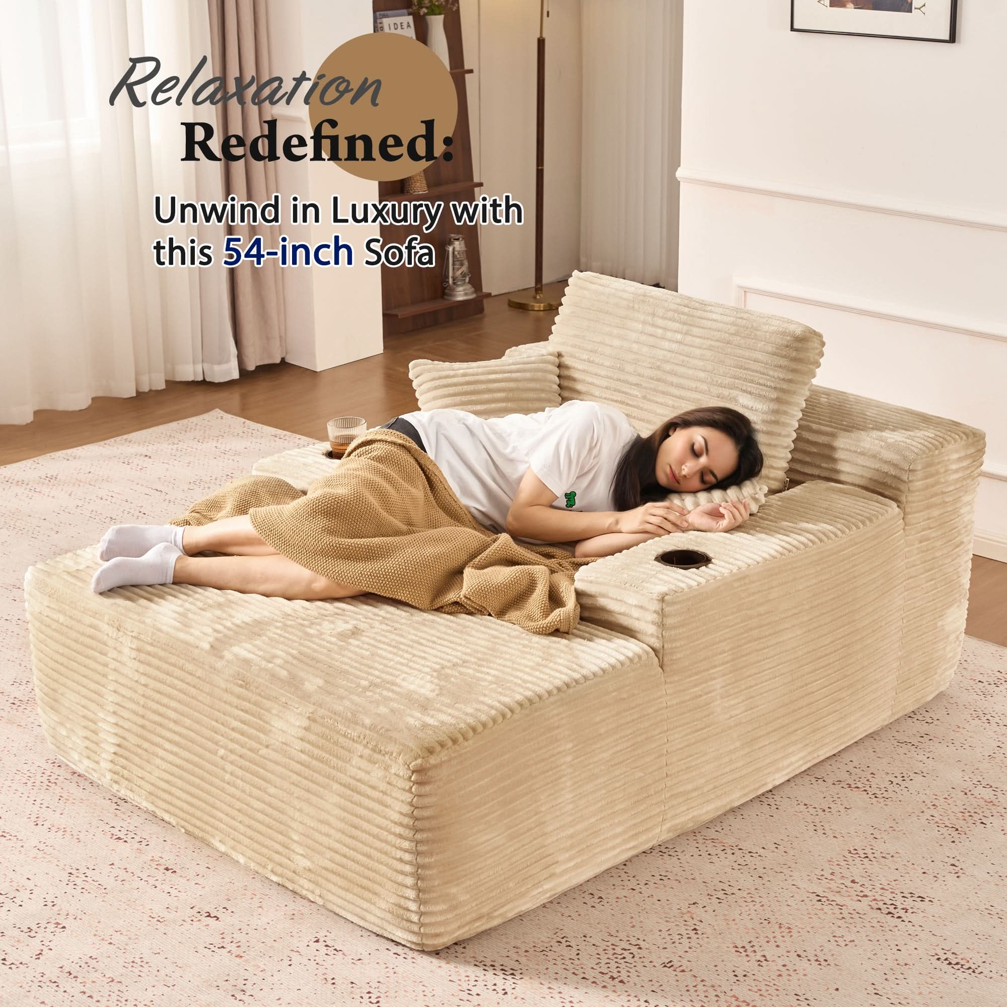 OVIOS 67" Chaise Lounge Chair with Cup Holders
