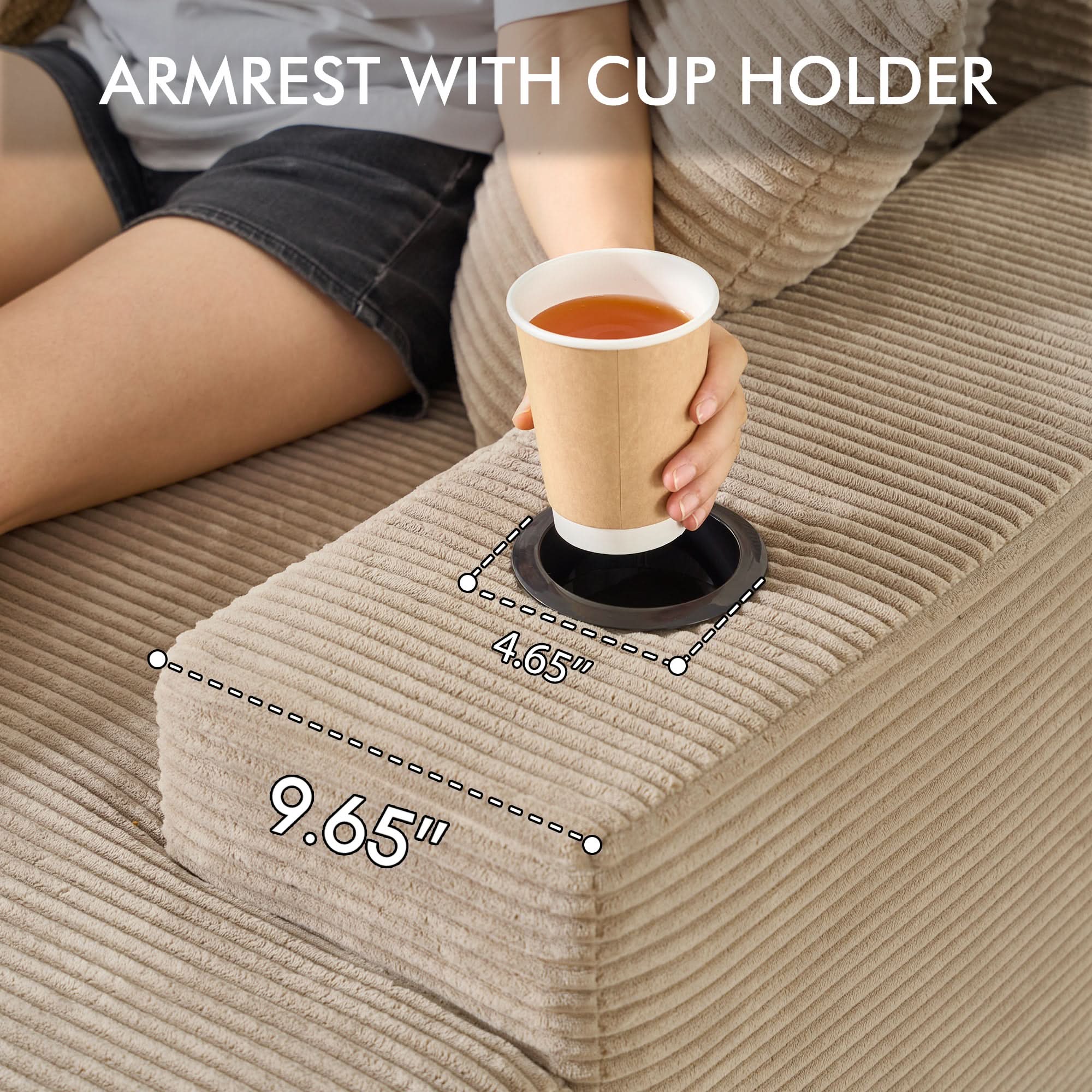 OVIOS 67" Oversized Chaise Lounge ,Corduroy Sleeper Sofa with Cup Holders