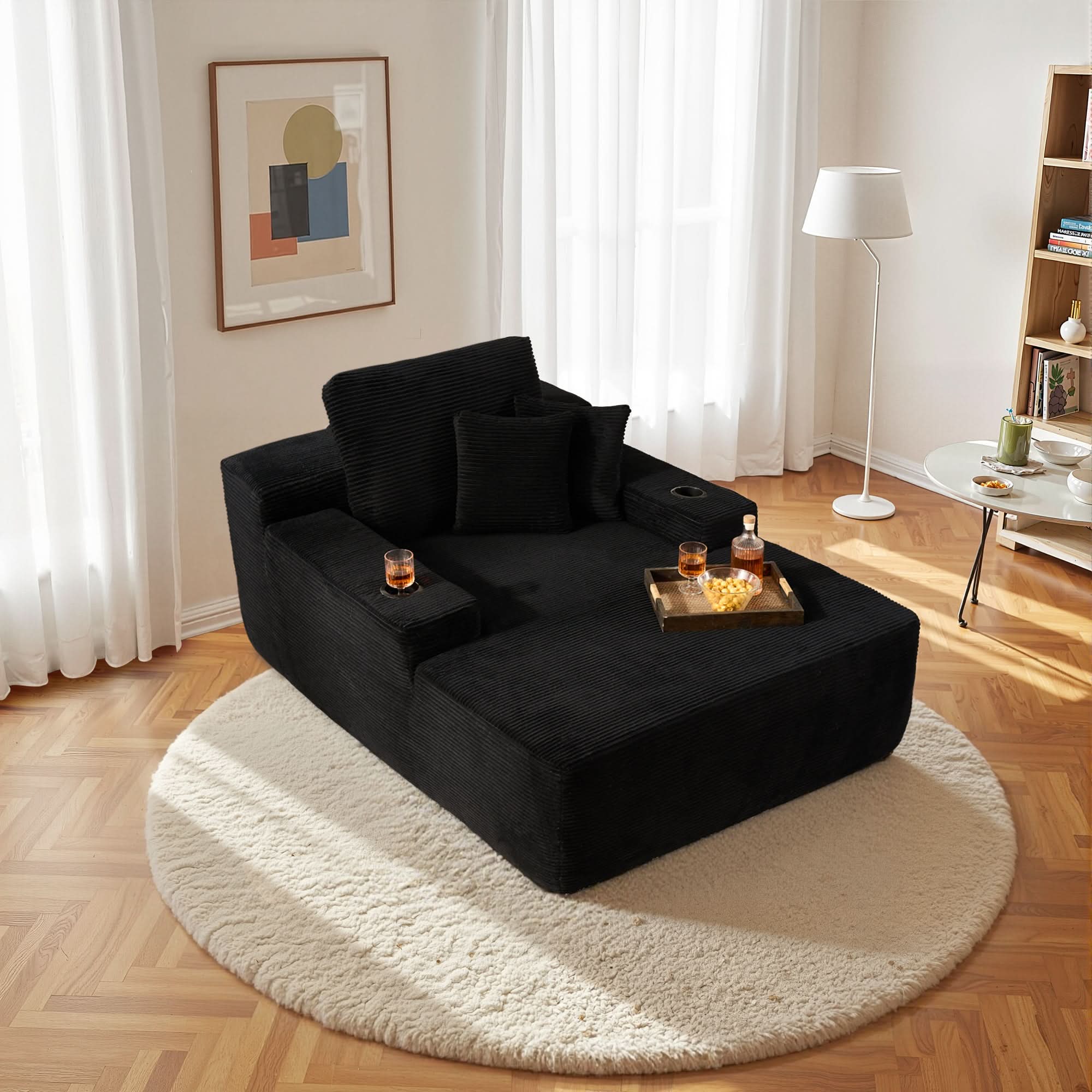 OVIOS 67" Oversized Chaise Lounge ,Corduroy Sleeper Sofa with Cup Holders