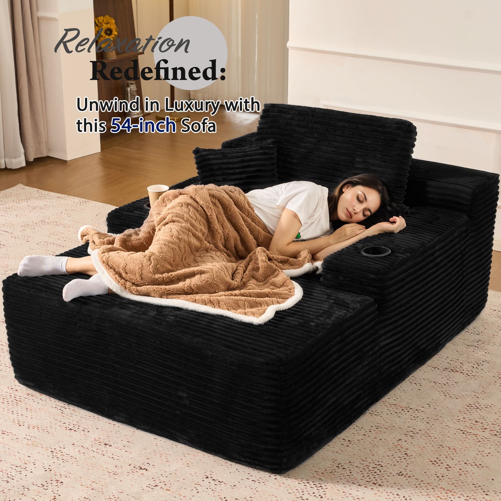OVIOS 67" Chaise Lounge Chair with Cup Holders