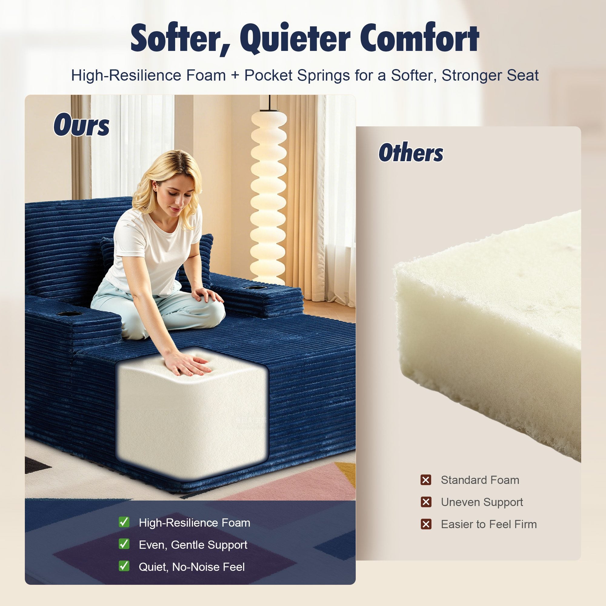 OVIOS 67" Chaise Lounge Chair with Cup Holders