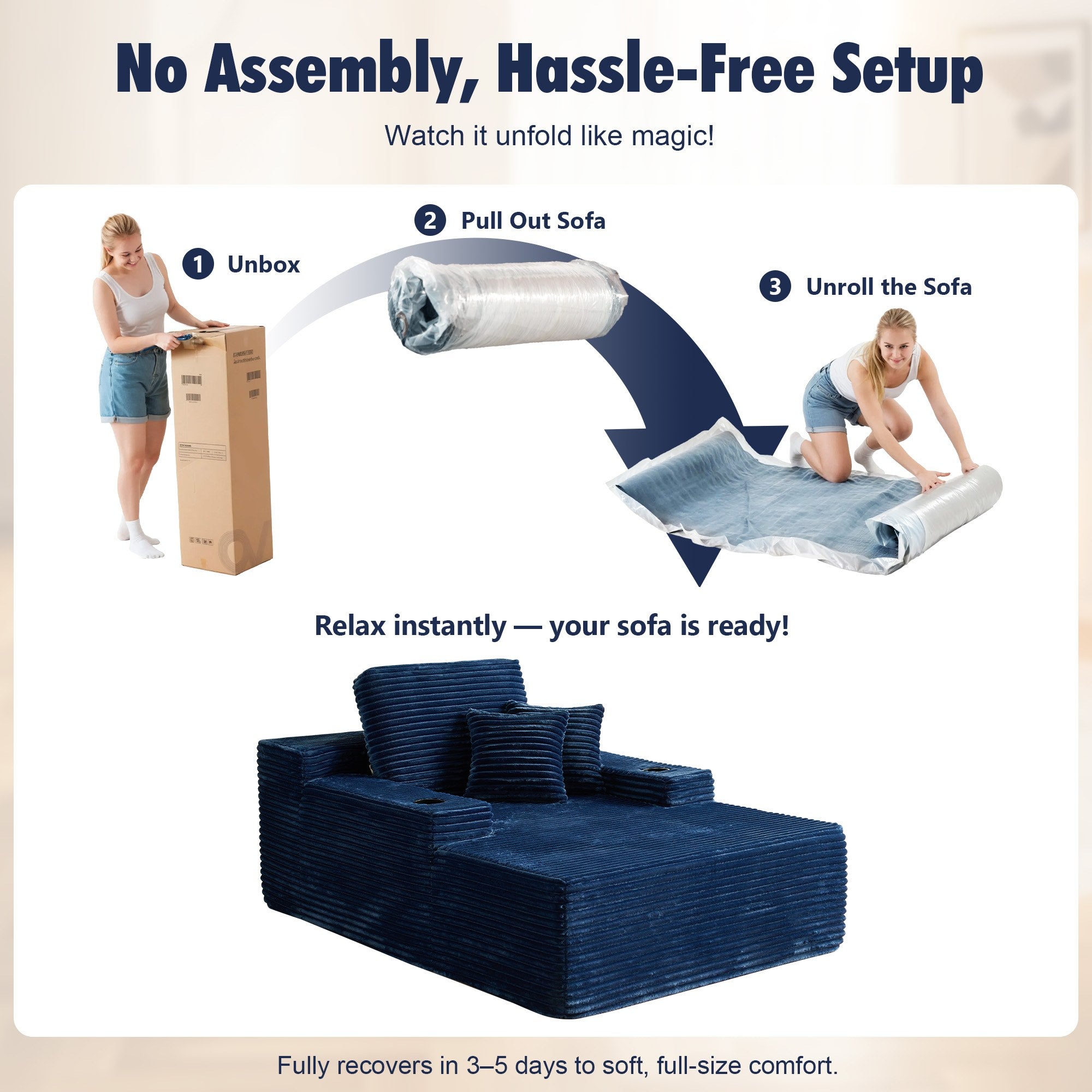 OVIOS 67" Chaise Lounge Chair with Cup Holders