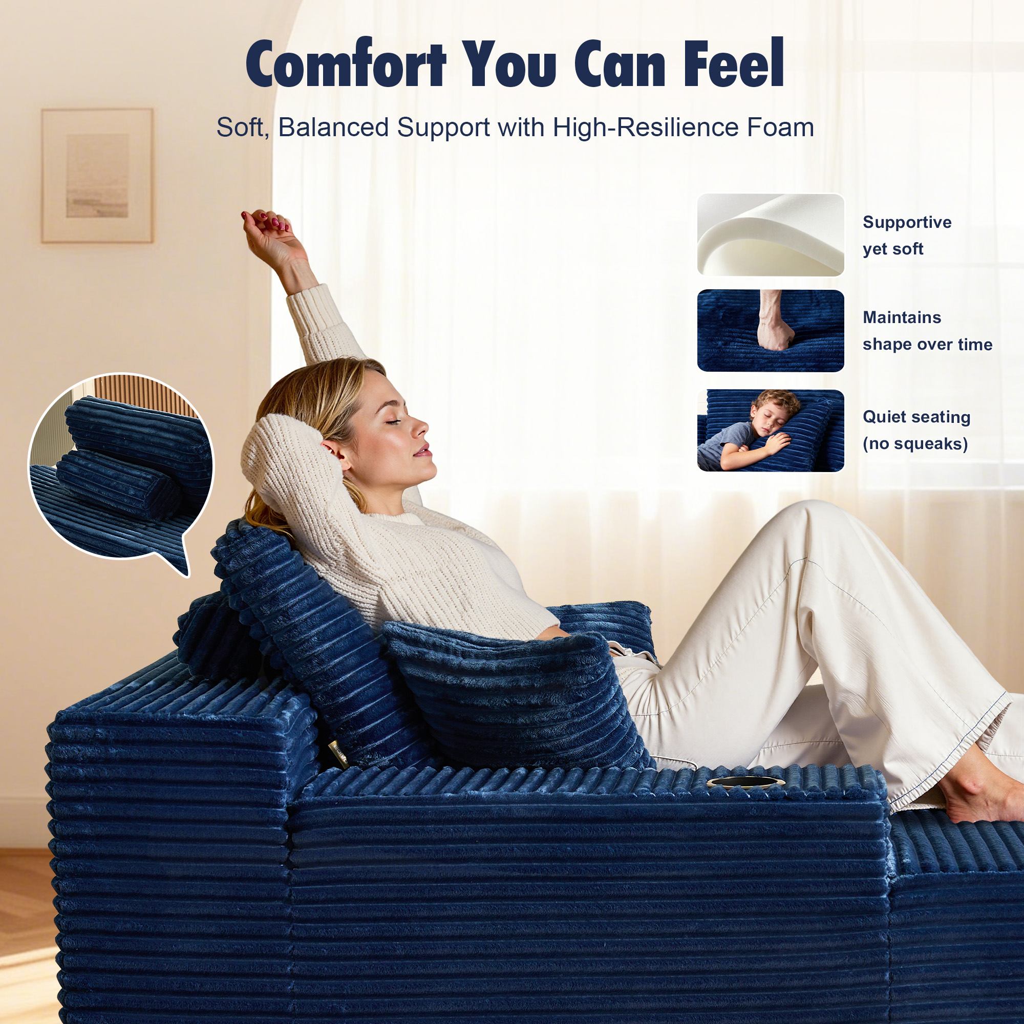 OVIOS 67" Chaise Lounge Chair with Cup Holders