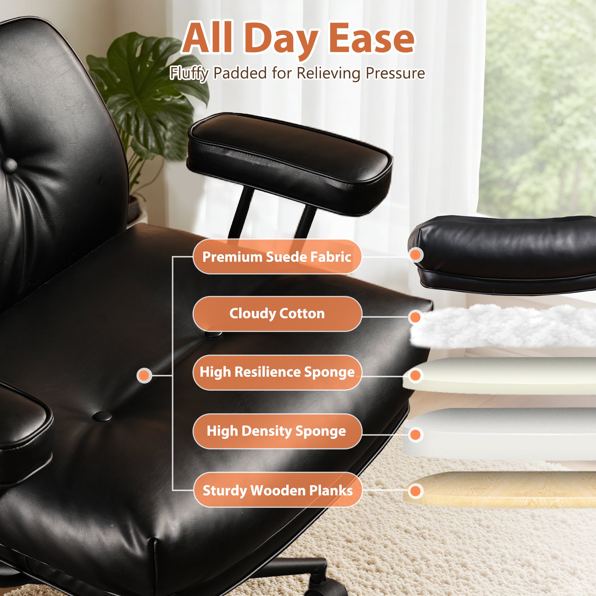 OVIOS Office Executive Chair Oversize Cushions Suede Fabric