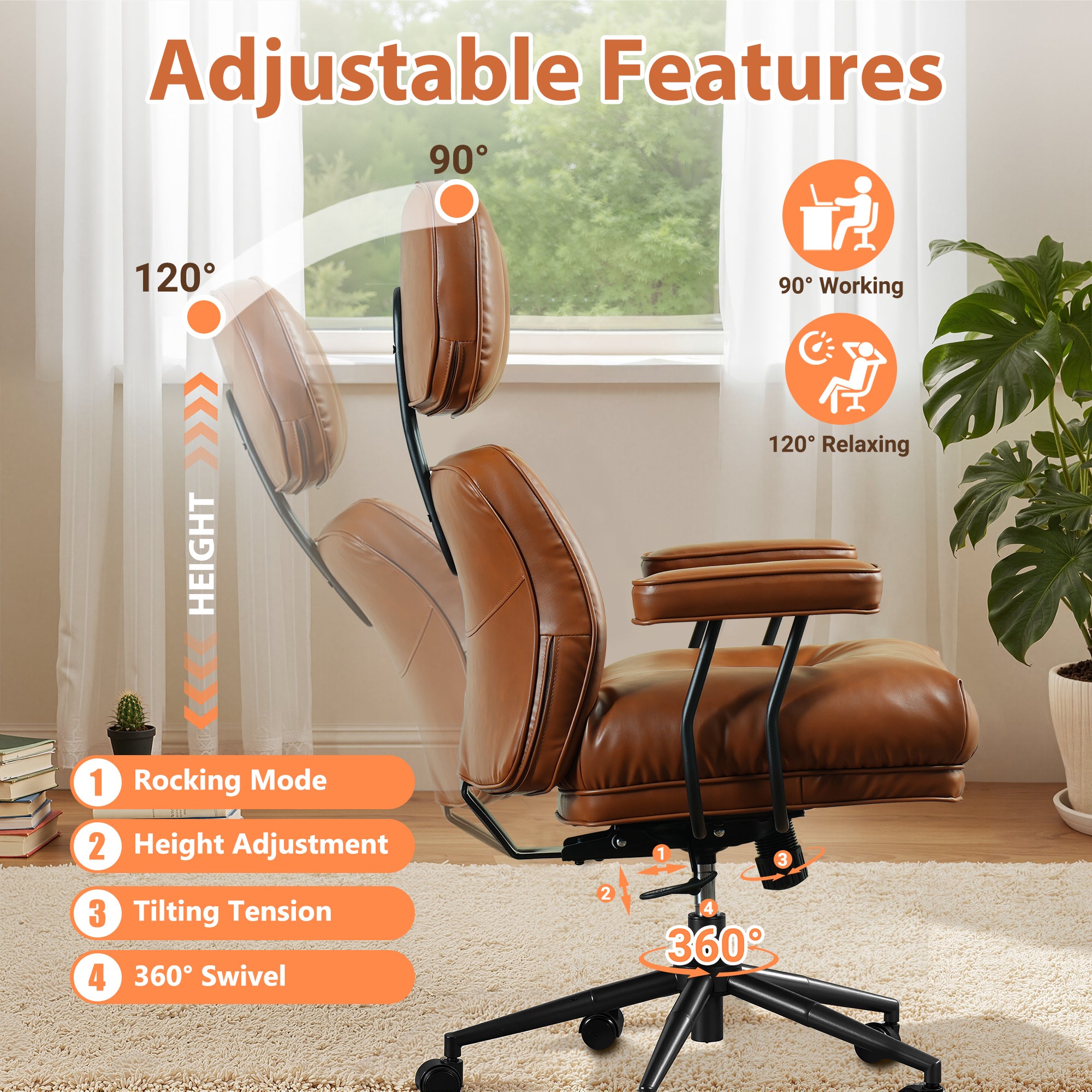 OVIOS Office Executive Chair Oversize Cushions Suede Fabric