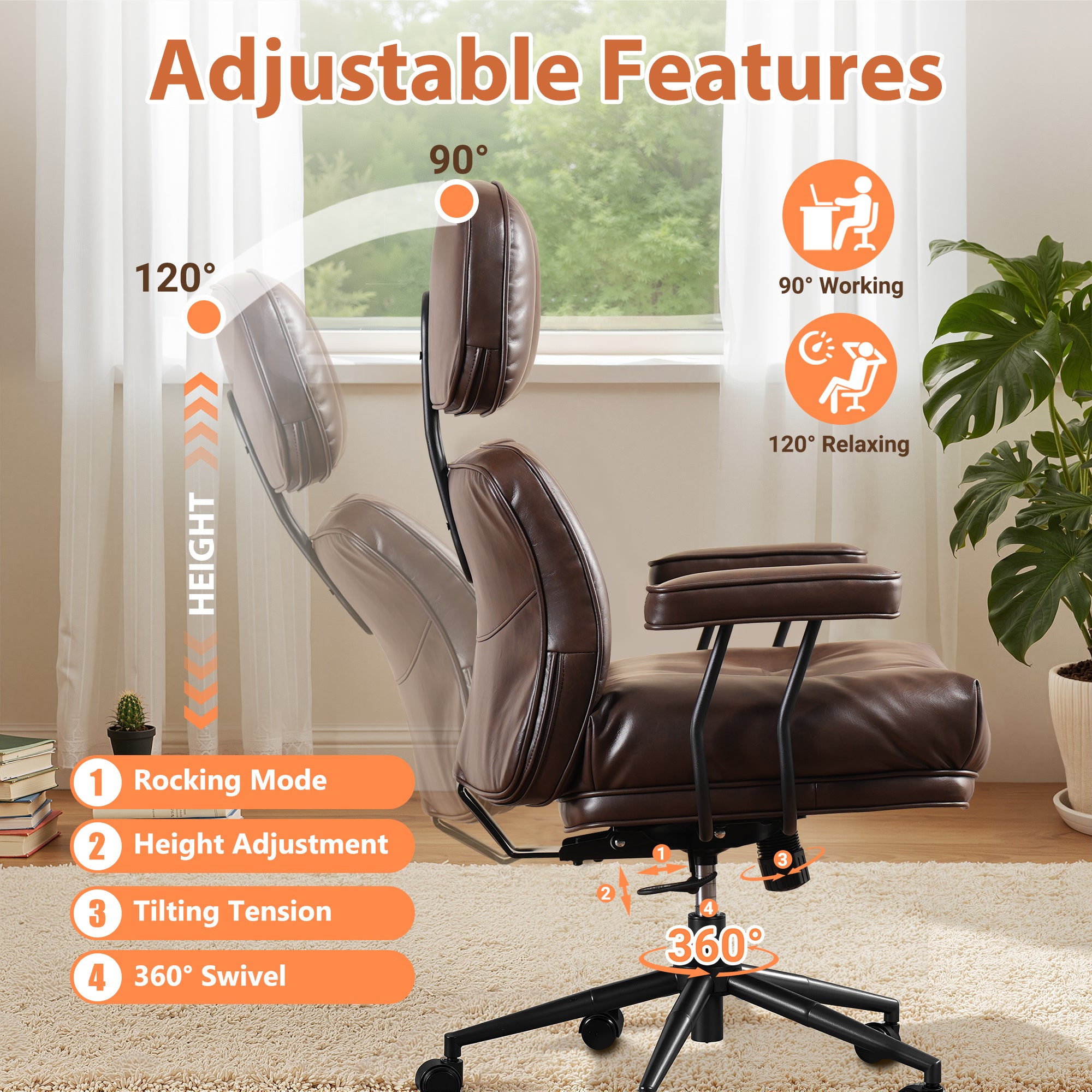 OVIOS Office Executive Chair Oversize Cushions Suede Fabric