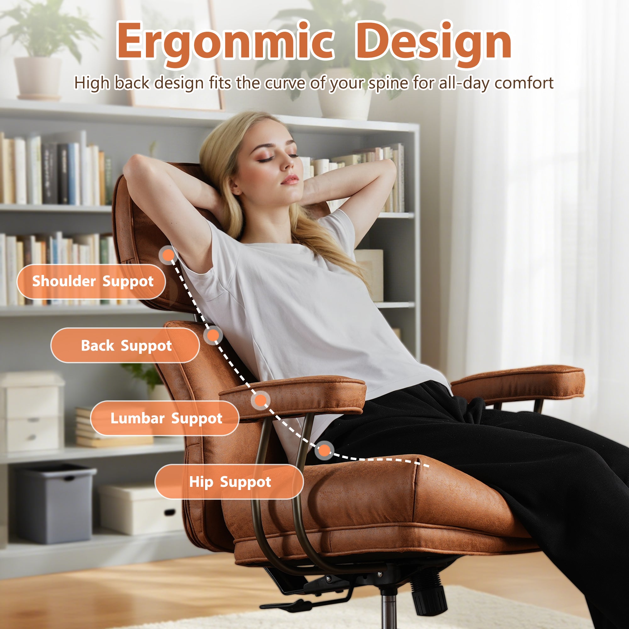 OVIOS Office Executive Chair Oversize Cushions Suede Fabric