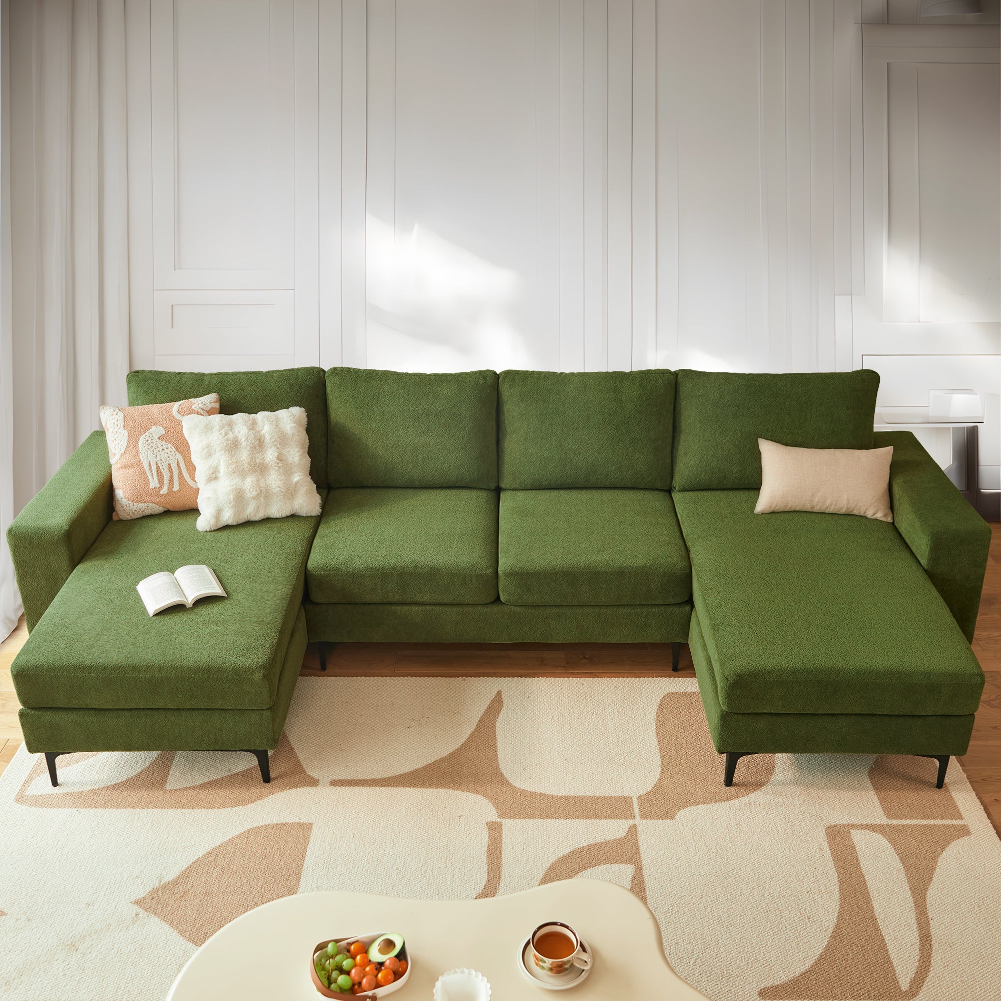 OVIOS 126" Elegant Cloud Velvet U-Shaped Sofa with Double Chaise