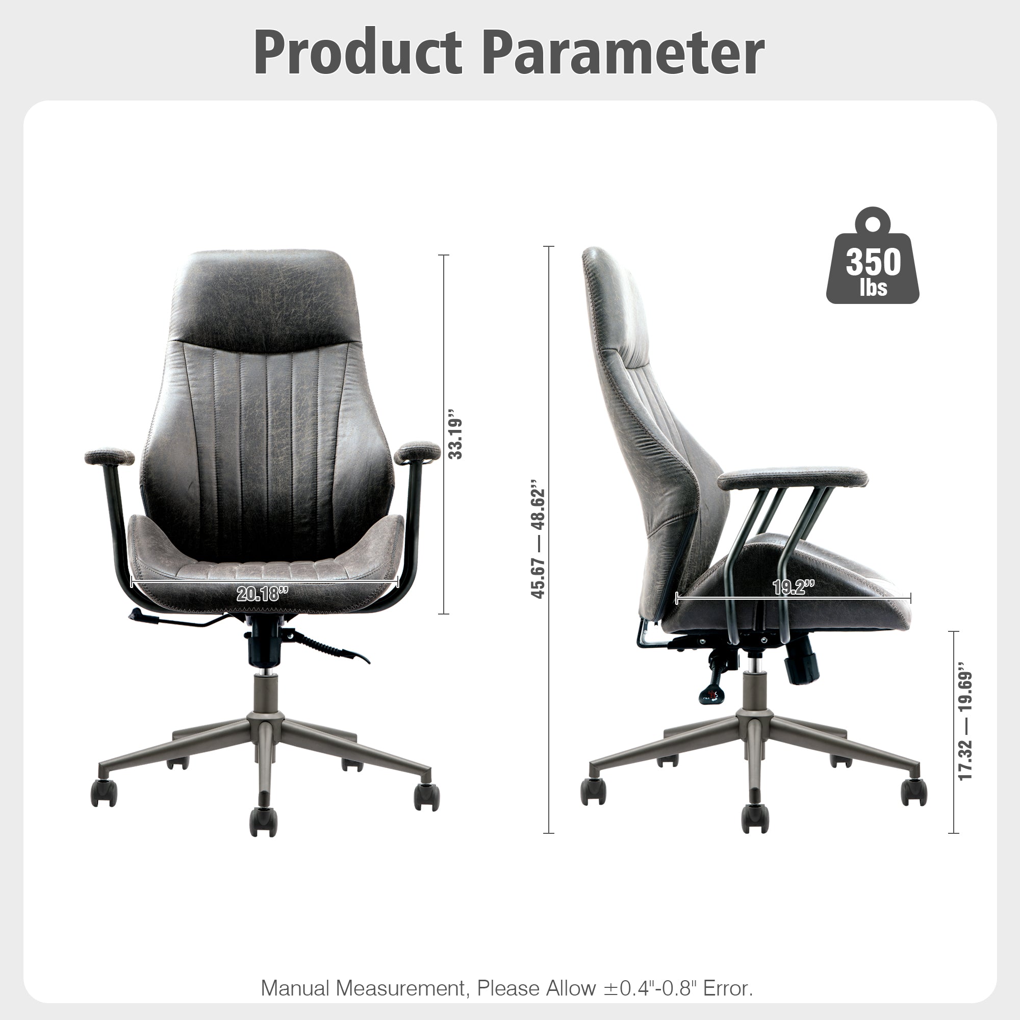 Ovios Office Chair Ergonomic High Back Suede Fabric for Executive or Home Office Suede Fabric Dark Grey