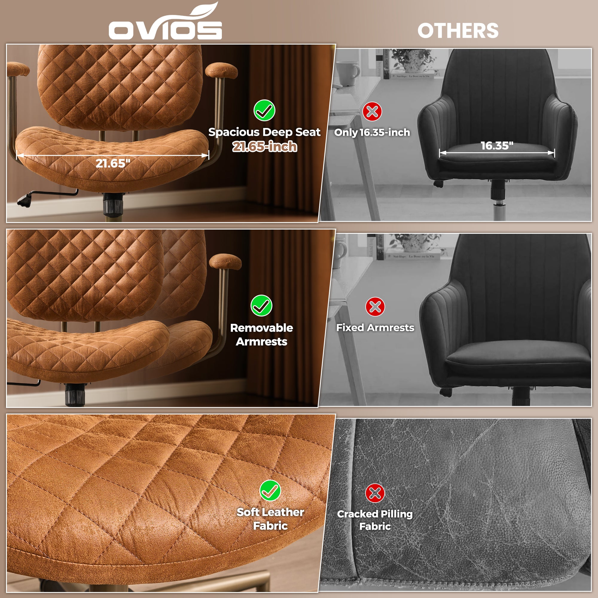 OVIOS Mid-Back Ergonomic Office Chair for Home Workspace