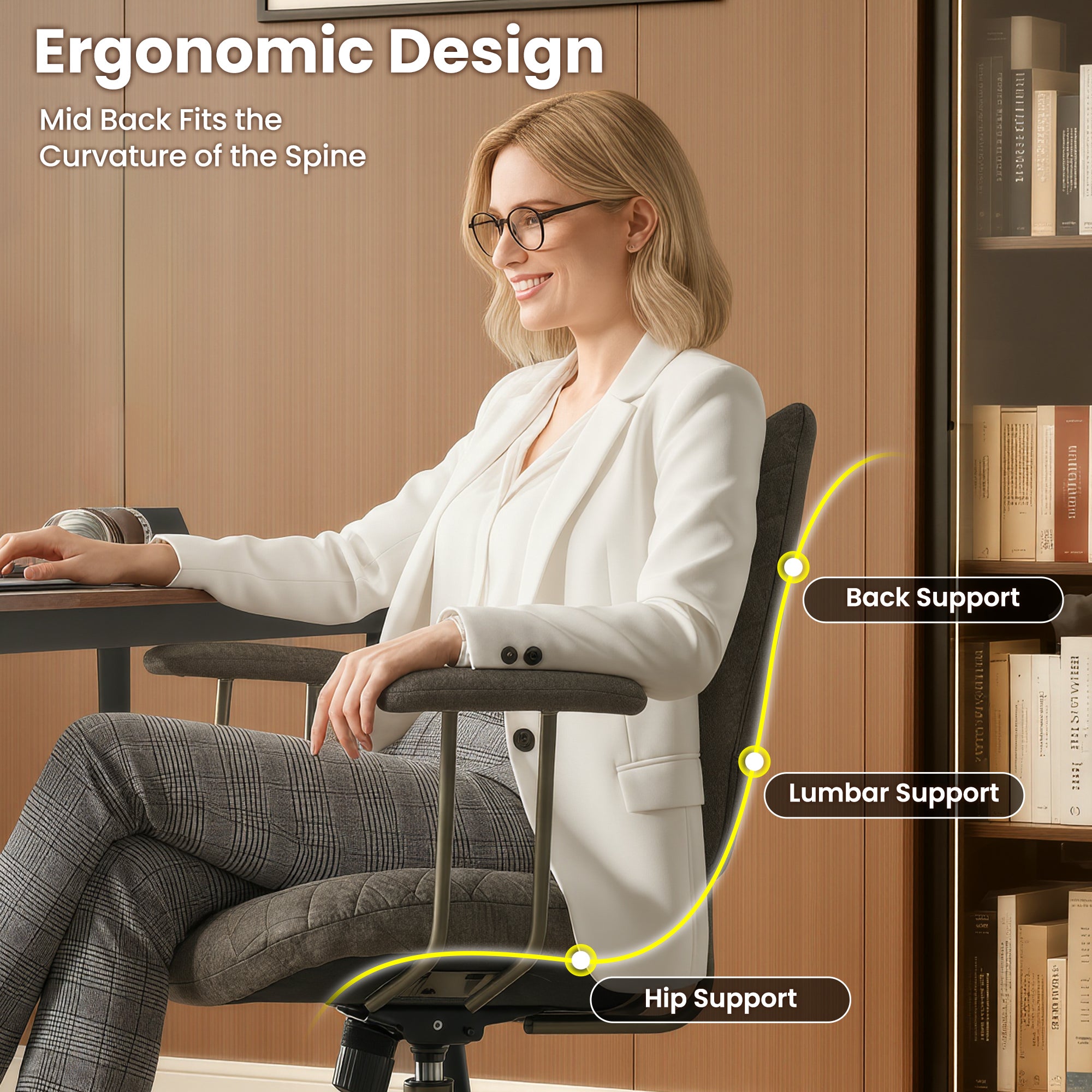 OVIOS Mid-Back Ergonomic Office Chair for Home Workspace