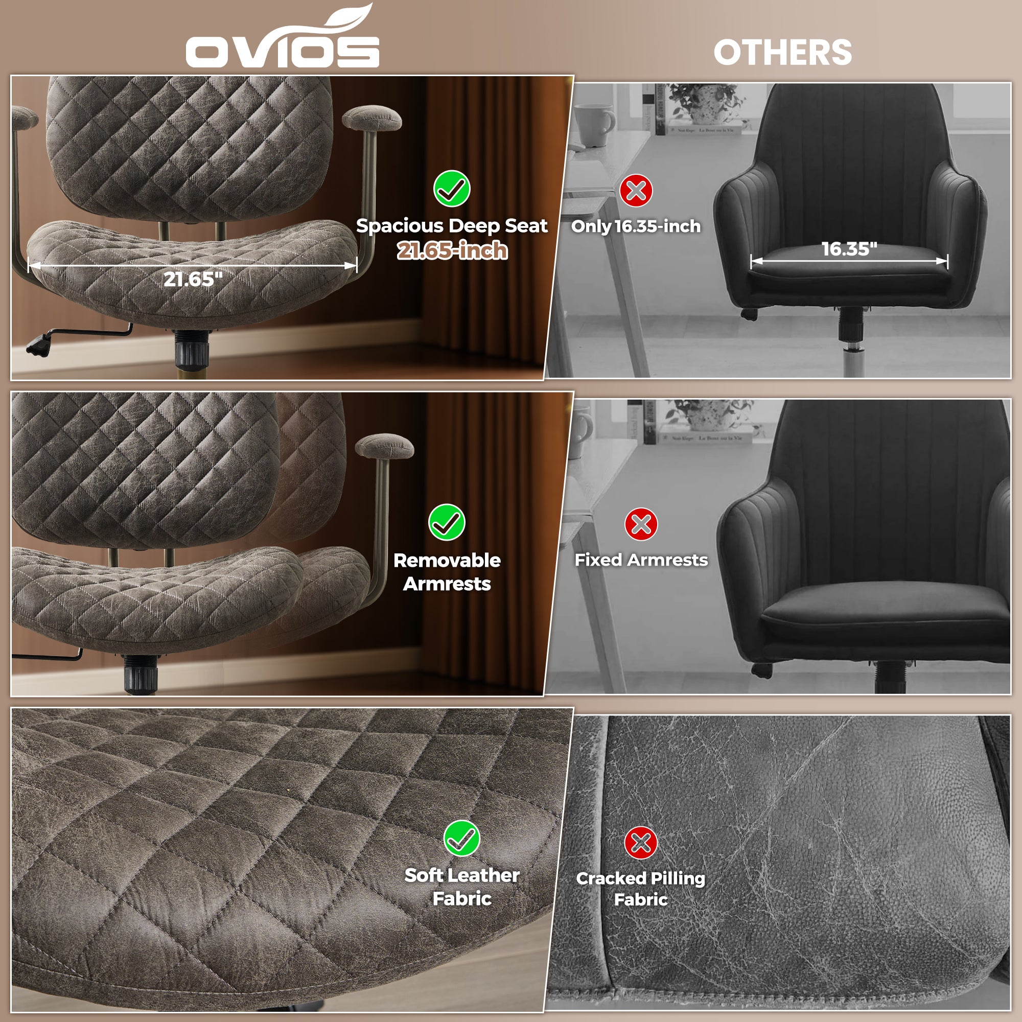 OVIOS Mid-Back Ergonomic Office Chair for Home Workspace