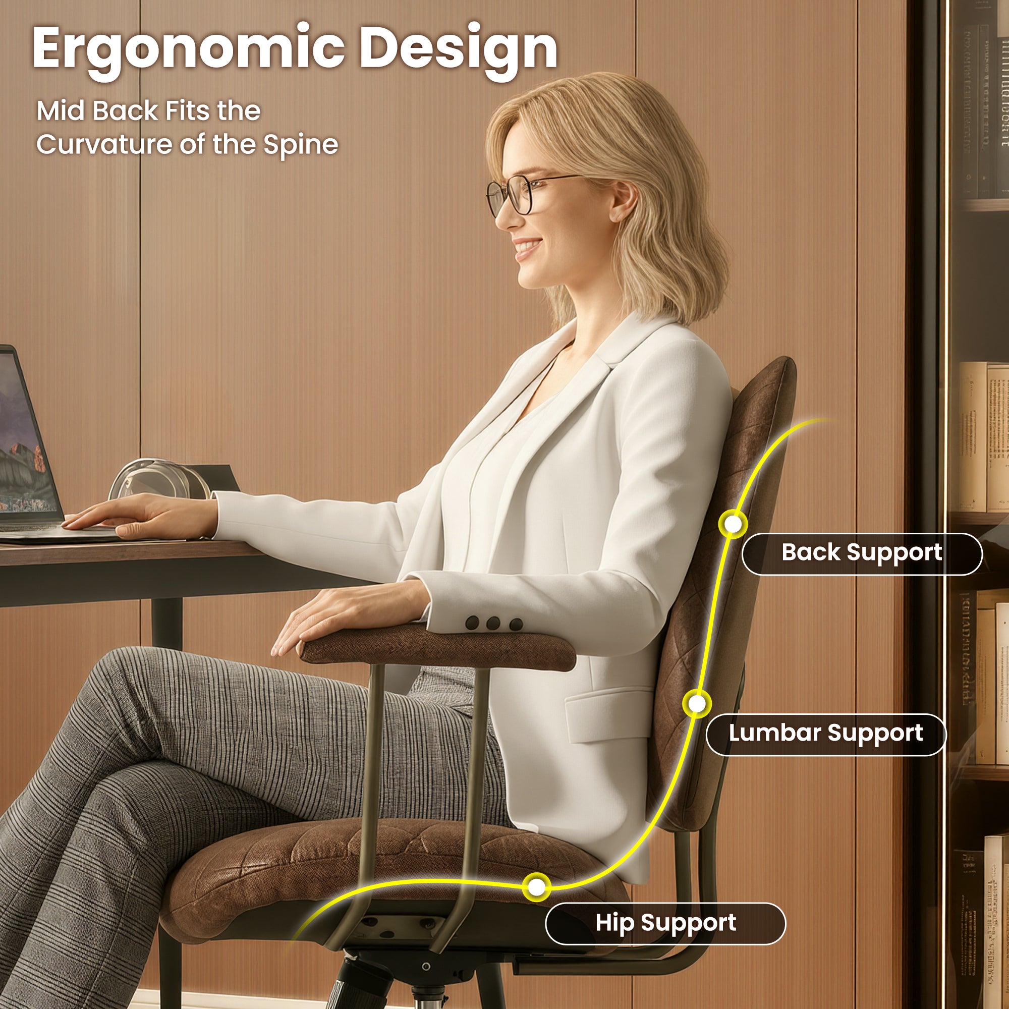 OVIOS Mid-Back Ergonomic Office Chair for Home Workspace
