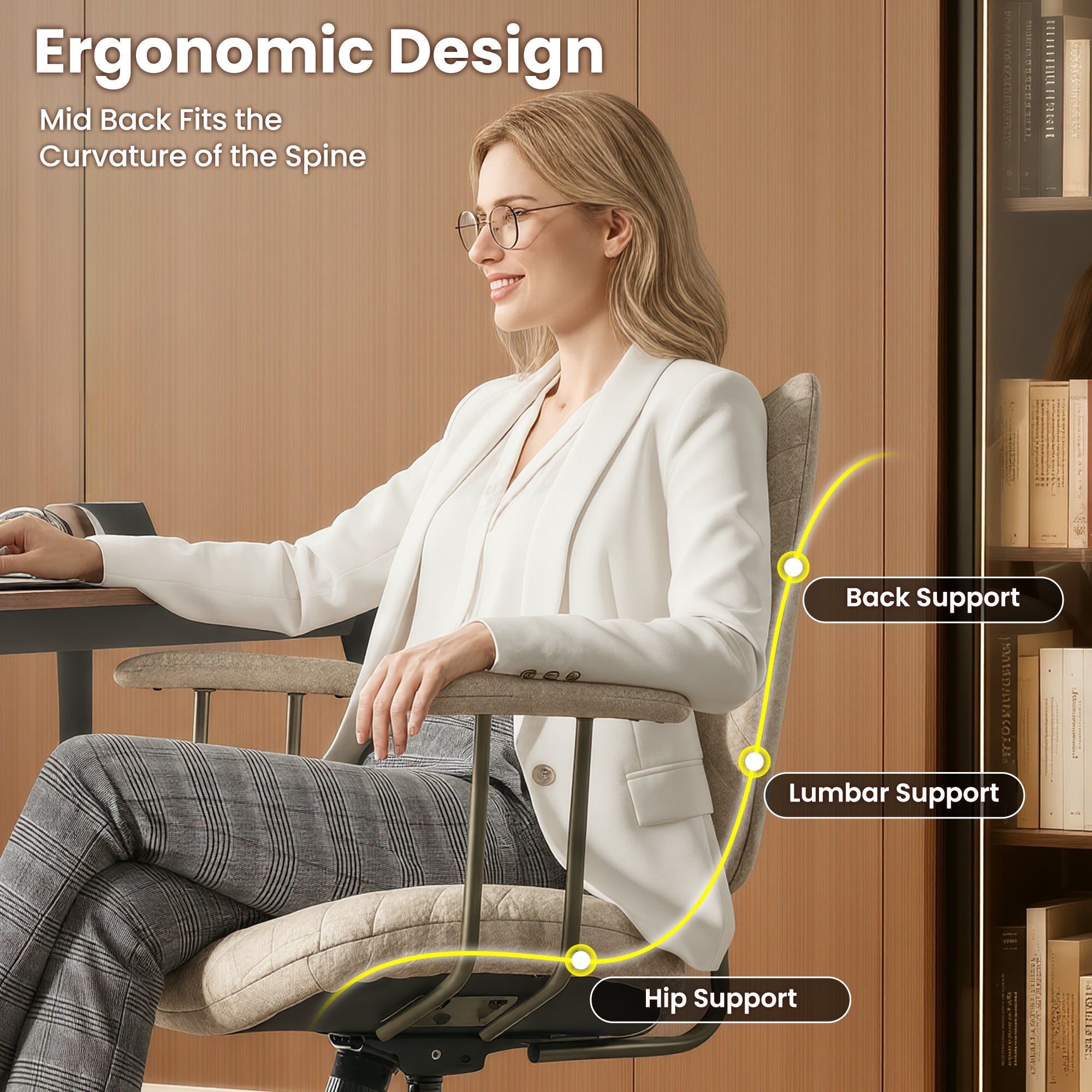 OVIOS Mid-Back Ergonomic Office Chair for Home Workspace