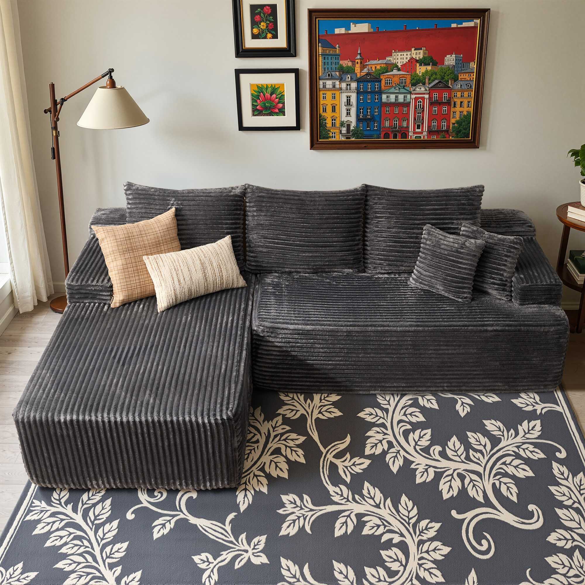 OVIOS 96" Cloud Sectional Couch with L-Shape Chaise,Modern Modular Sofa with Deep Seat, No Assembly Required