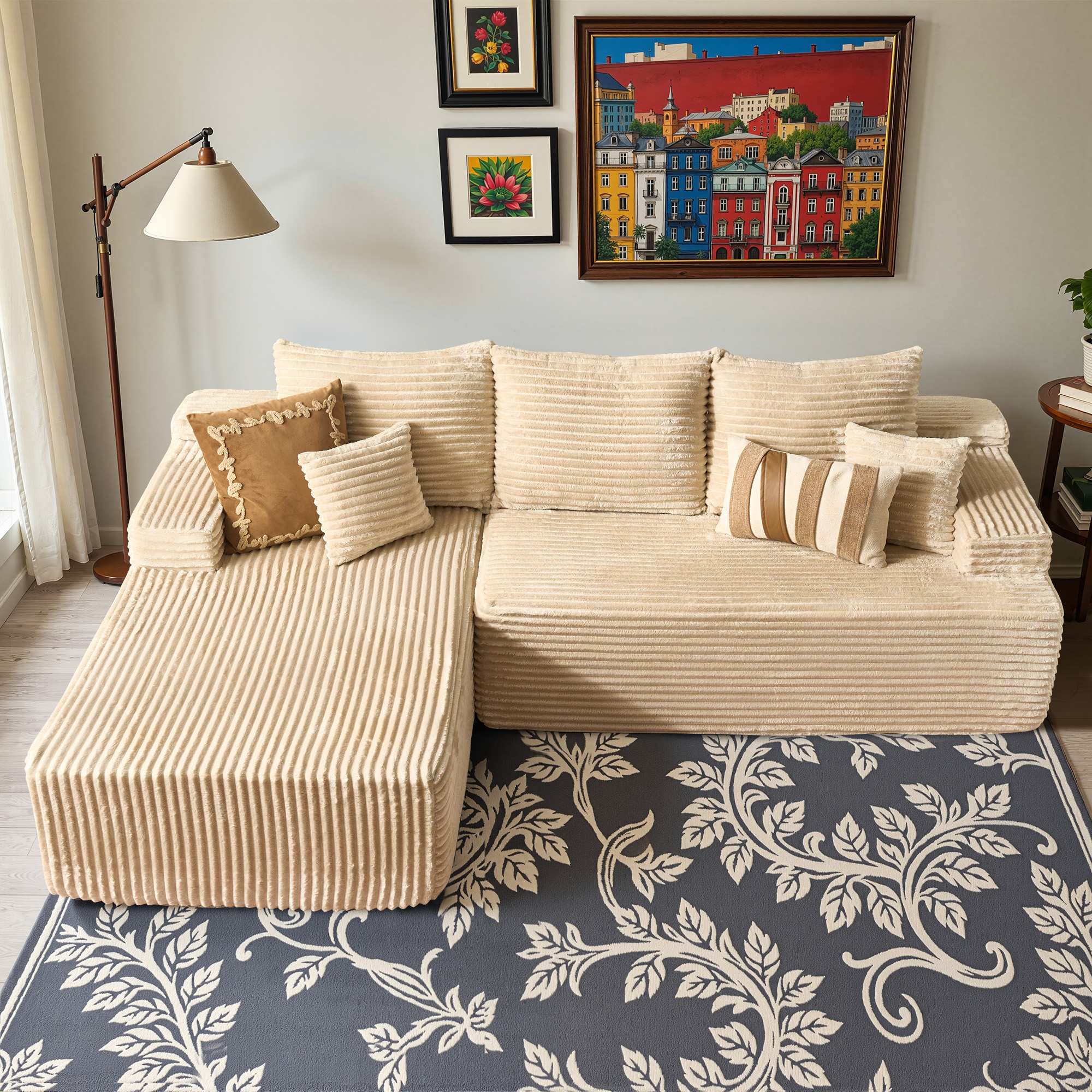 OVIOS 96" Cloud Sectional Couch with L-Shape Chaise,Modern Modular Sofa with Deep Seat, No Assembly Required