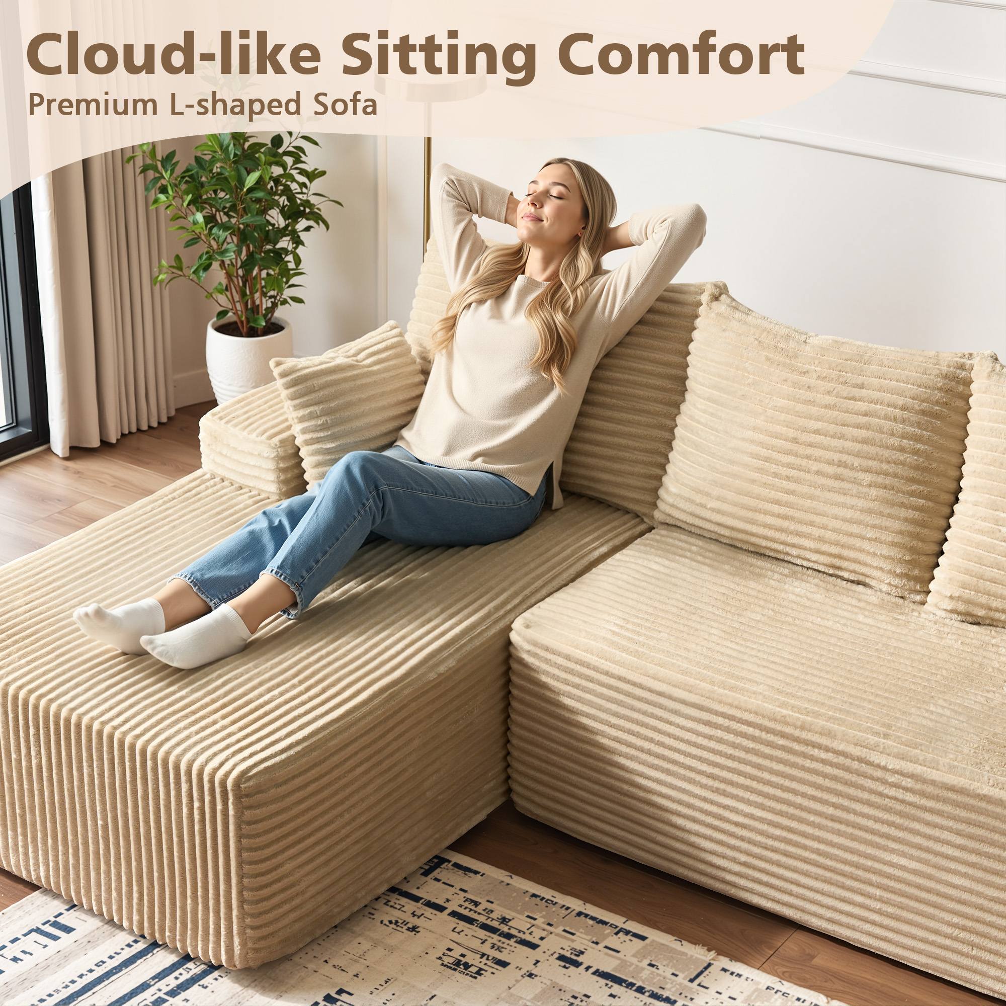 OVIOS 96" Cloud Sectional Couch with L-Shape Chaise,Modern Modular Sofa with Deep Seat, No Assembly Required