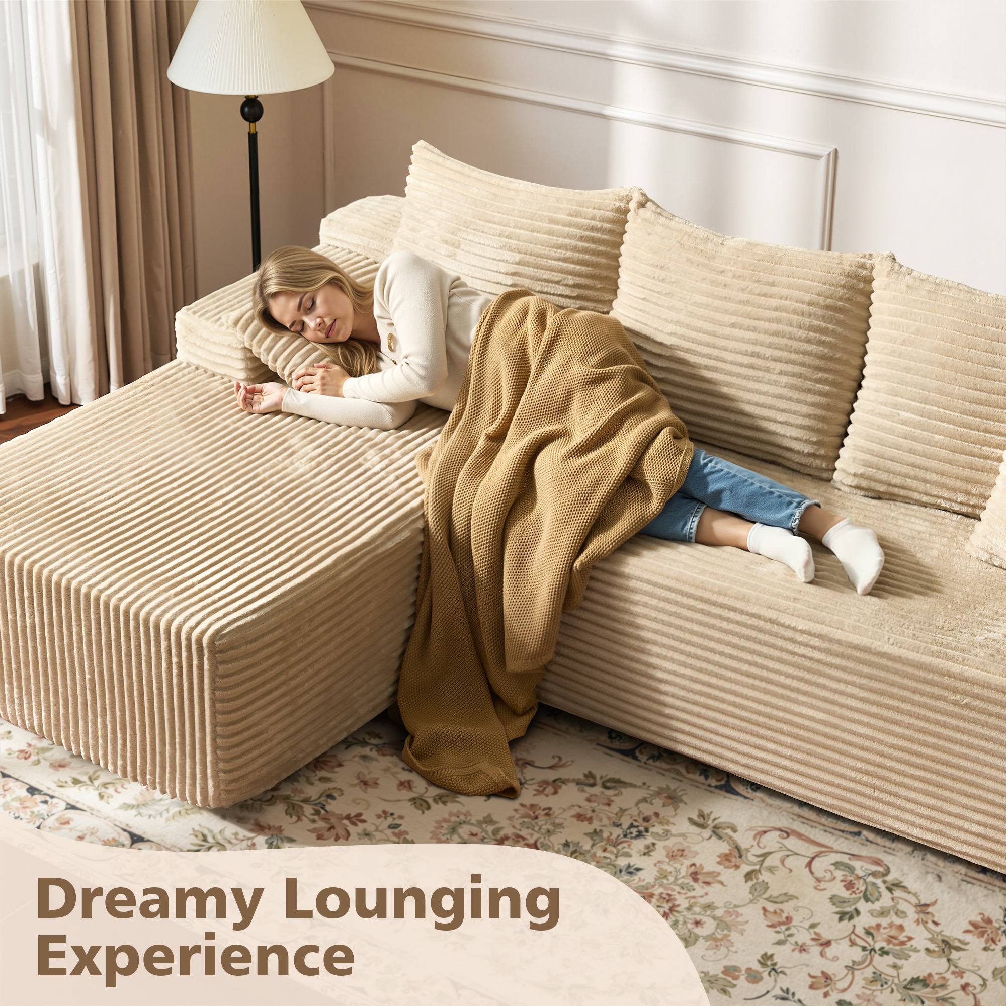 OVIOS 96" Cloud Sectional Couch with L-Shape Chaise,Modern Modular Sofa with Deep Seat, No Assembly Required