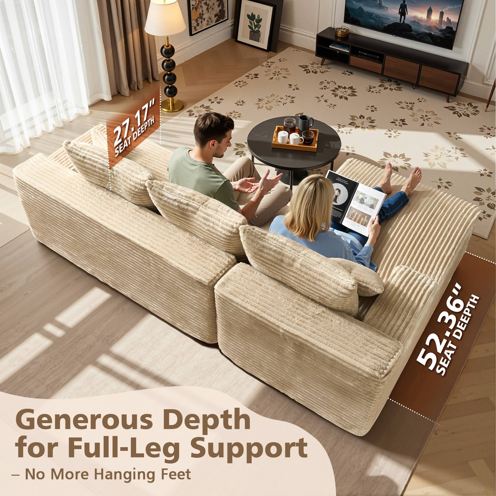 OVIOS 96" Cloud Sectional Couch with L-Shape Chaise,Modern Modular Sofa with Deep Seat, No Assembly Required