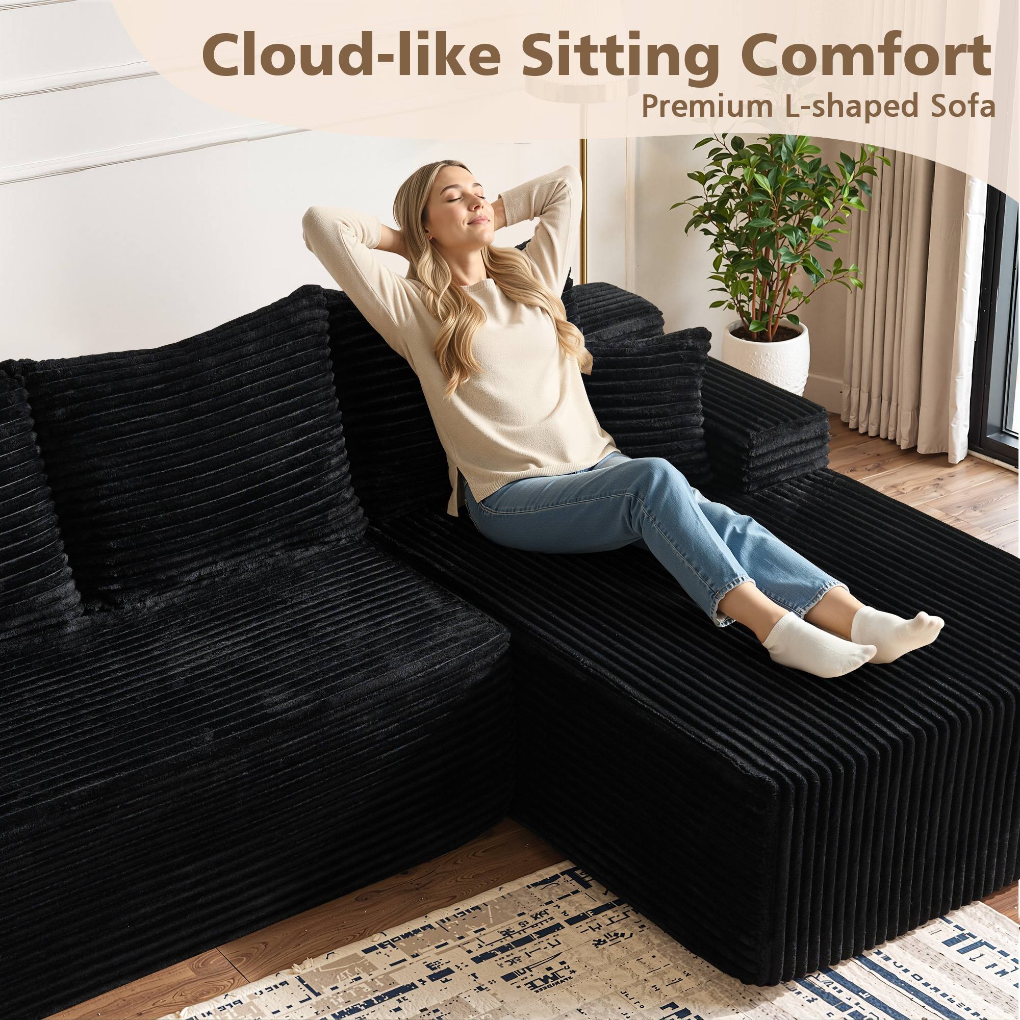 OVIOS 96" Cloud Sectional Couch with L-Shape Chaise,Modern Modular Sofa with Deep Seat, No Assembly Required