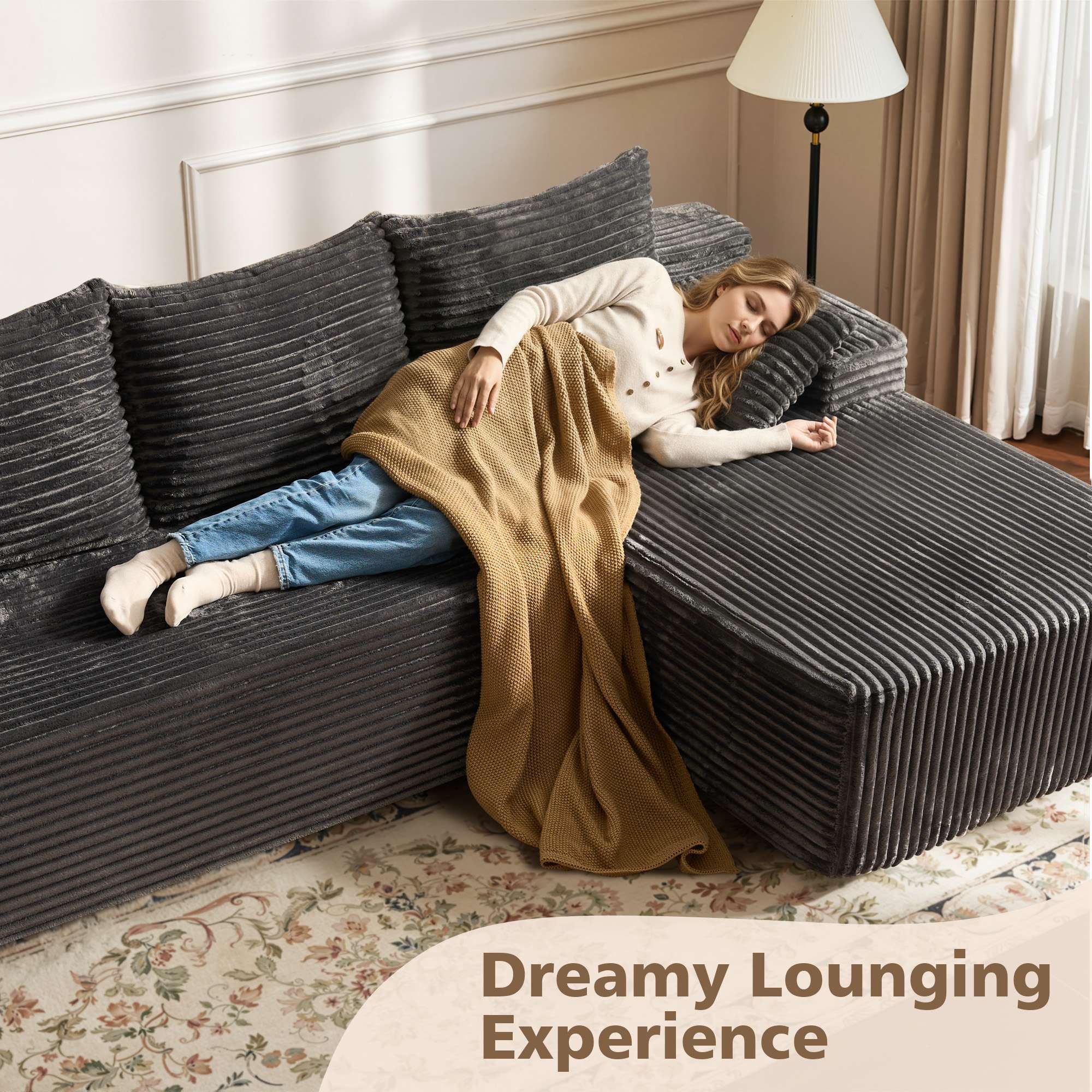 OVIOS 96" Cloud Sectional Couch with L-Shape Chaise,Modern Modular Sofa with Deep Seat, No Assembly Required