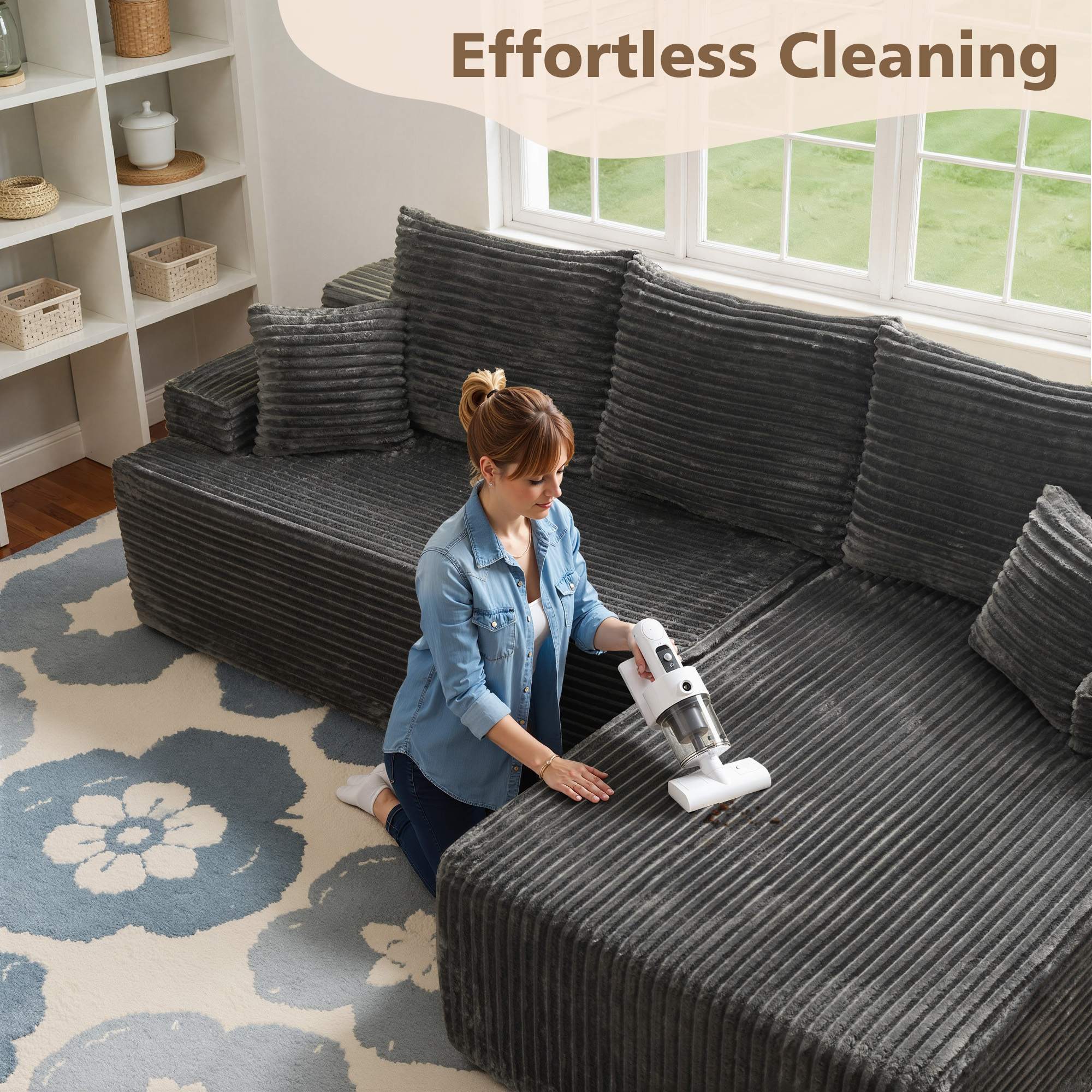 OVIOS 96" Cloud Sectional Couch with L-Shape Chaise,Modern Modular Sofa with Deep Seat, No Assembly Required