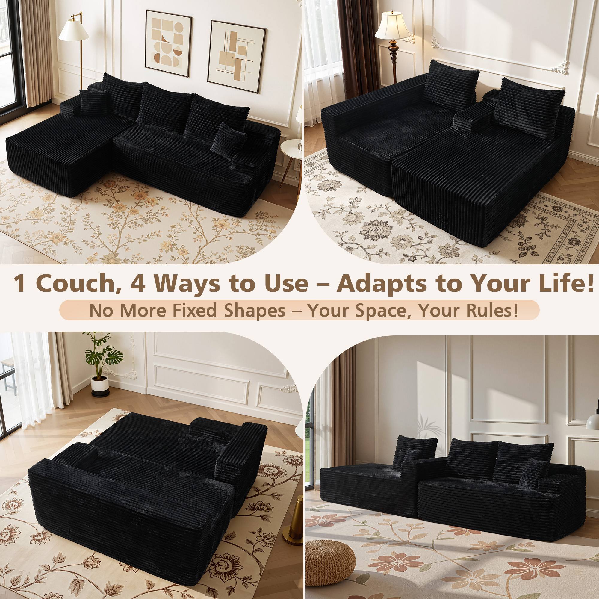 OVIOS 96" Cloud Sectional Couch with L-Shape Chaise,Modern Modular Sofa with Deep Seat, No Assembly Required