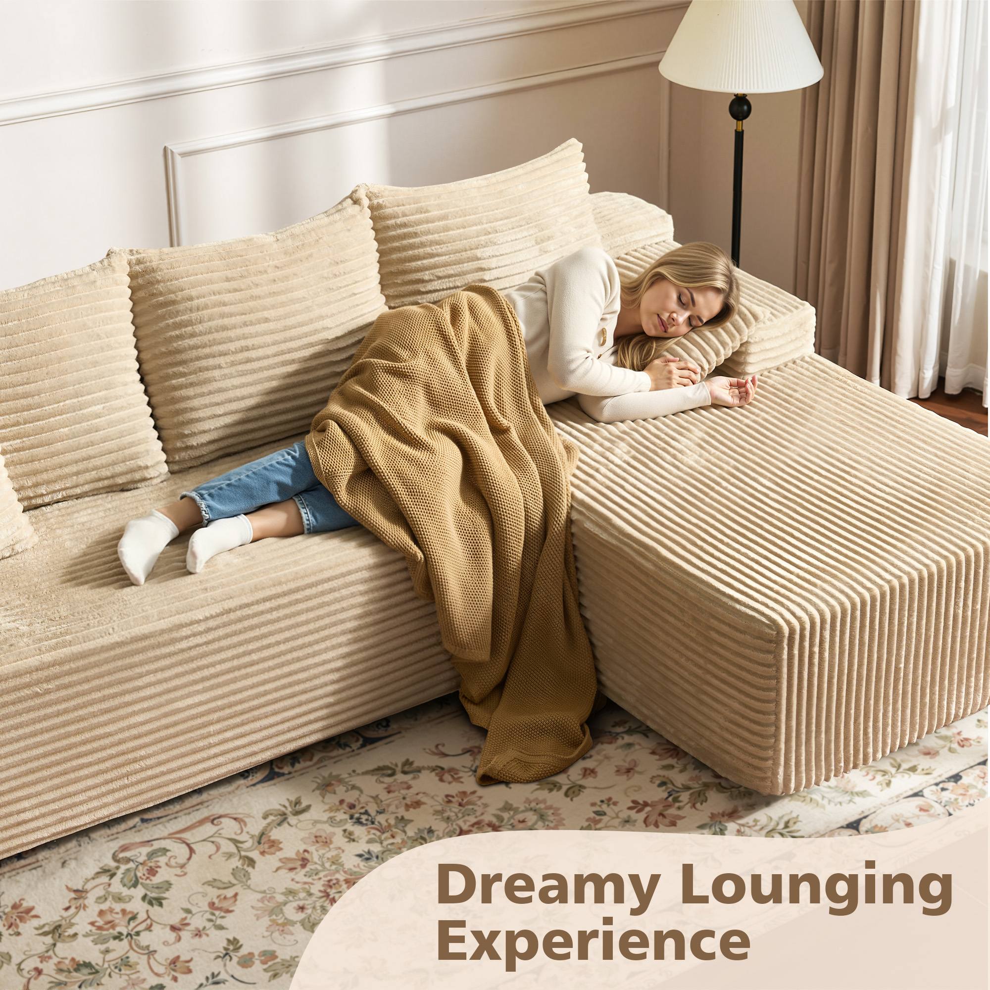 OVIOS 96" Cloud Sectional Couch with L-Shape Chaise,Modern Modular Sofa with Deep Seat, No Assembly Required