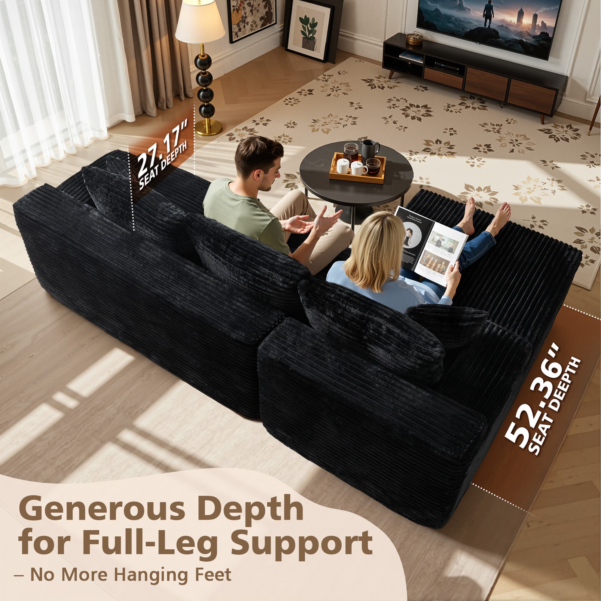 OVIOS 96" Cloud Sectional Couch with L-Shape Chaise,Modern Modular Sofa with Deep Seat, No Assembly Required