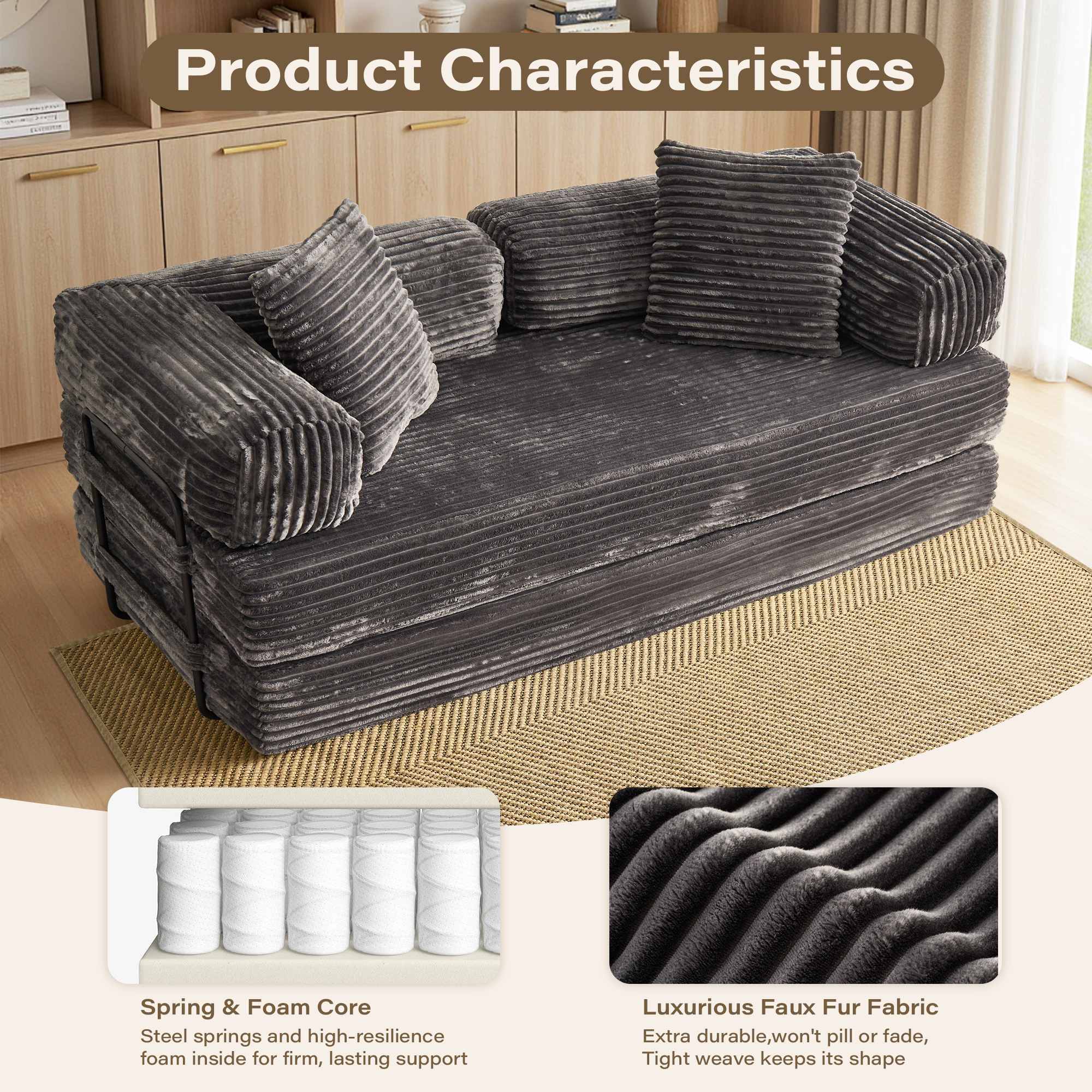 Ovios 80" Convertible Modular Sofa Bed