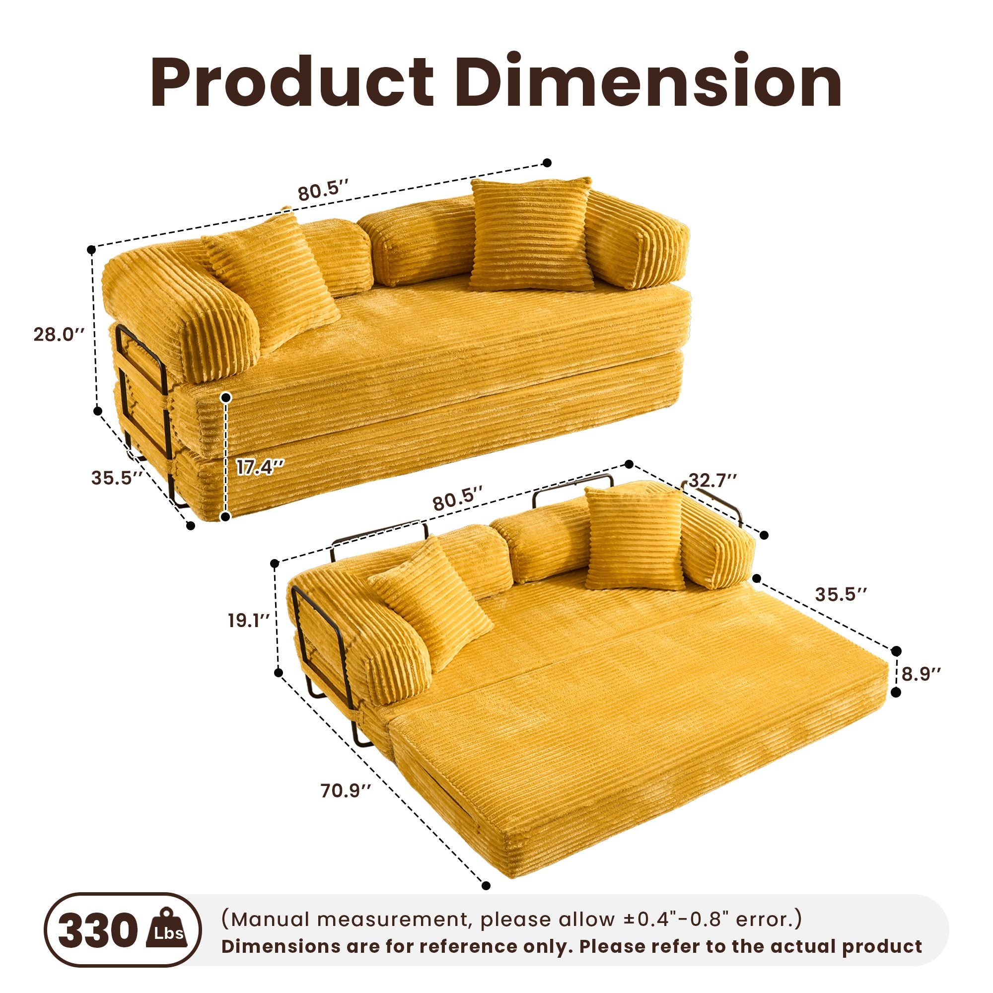 Ovios 80" Convertible Modular Sofa Bed