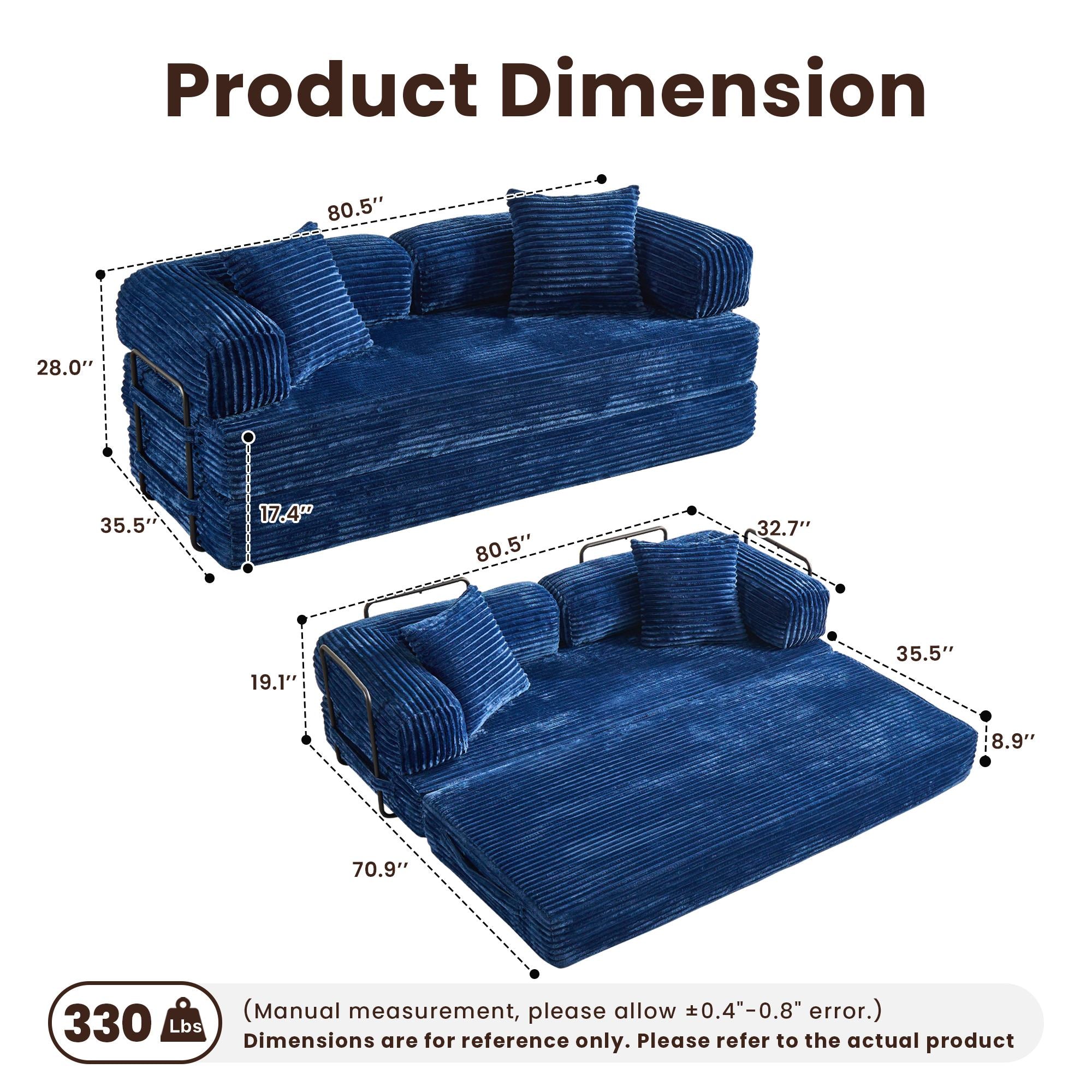 Ovios 80" Convertible Modular Sofa Bed