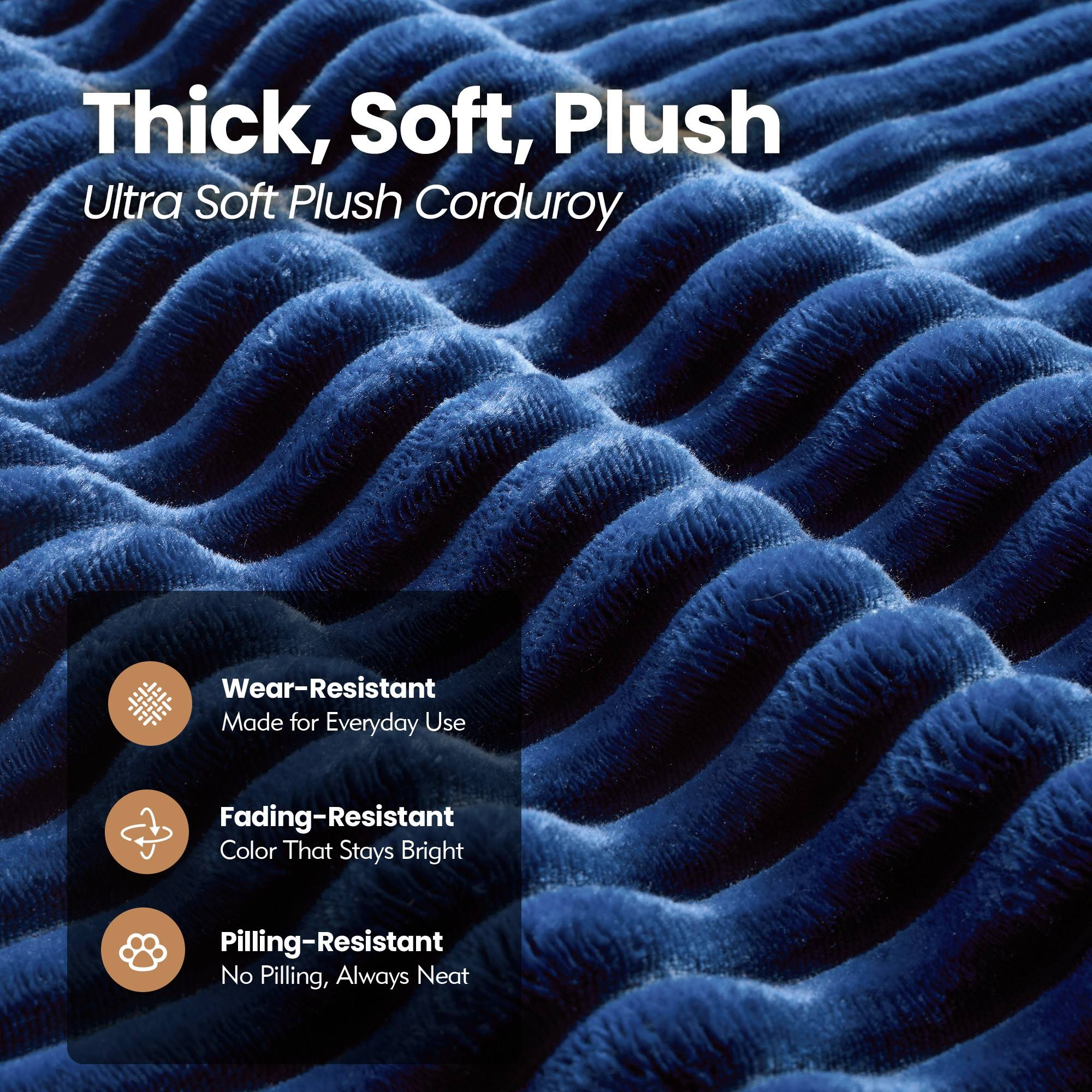 Deep blue ultra soft plush corduroy fabric, wear-resistant, fading-resistant, and pilling-resistant for sofa beds. Blue Faux Fur
