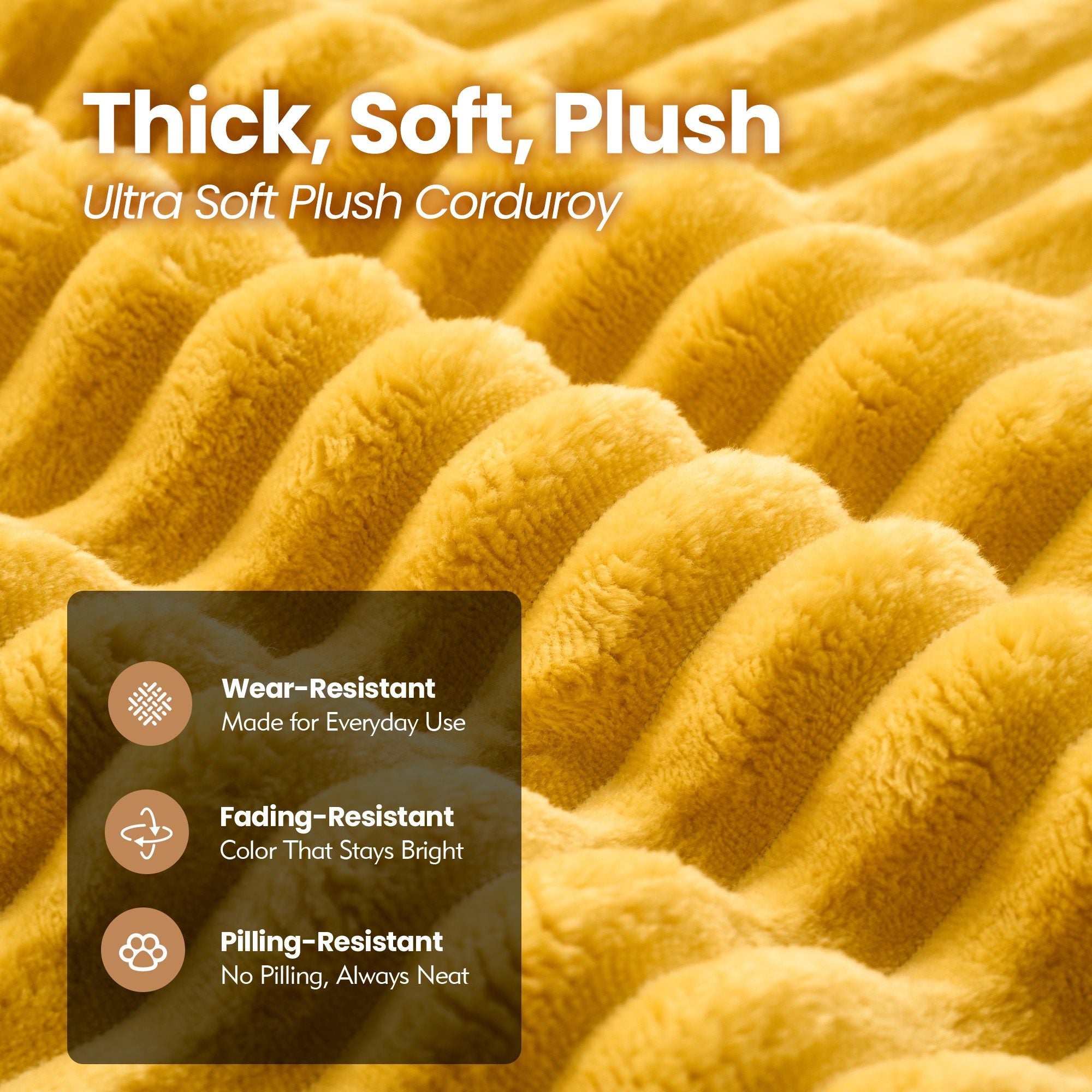 Yellow Faux Fur | Ovios modular sofa bed: Thick, soft yellow plush corduroy fabric, wear, fading, pilling resistant.