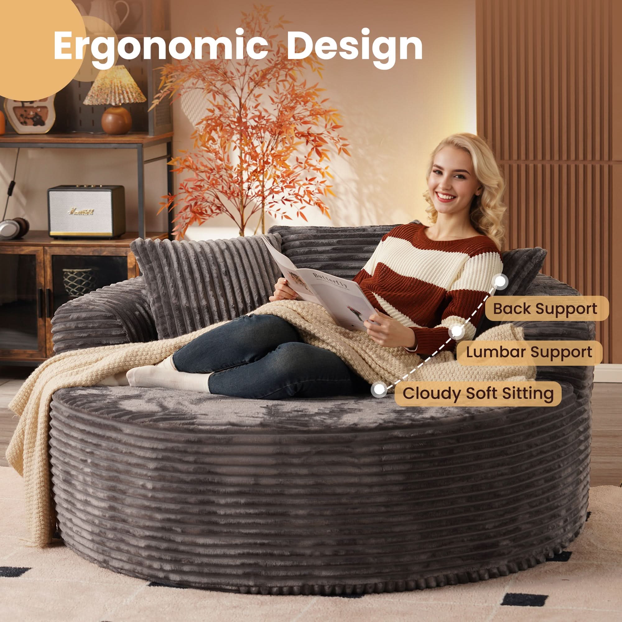 OVIOS Modern 3-Piece Sectional Sofa Set With Loveseat & Chaise Lounge, No-Assembly Design