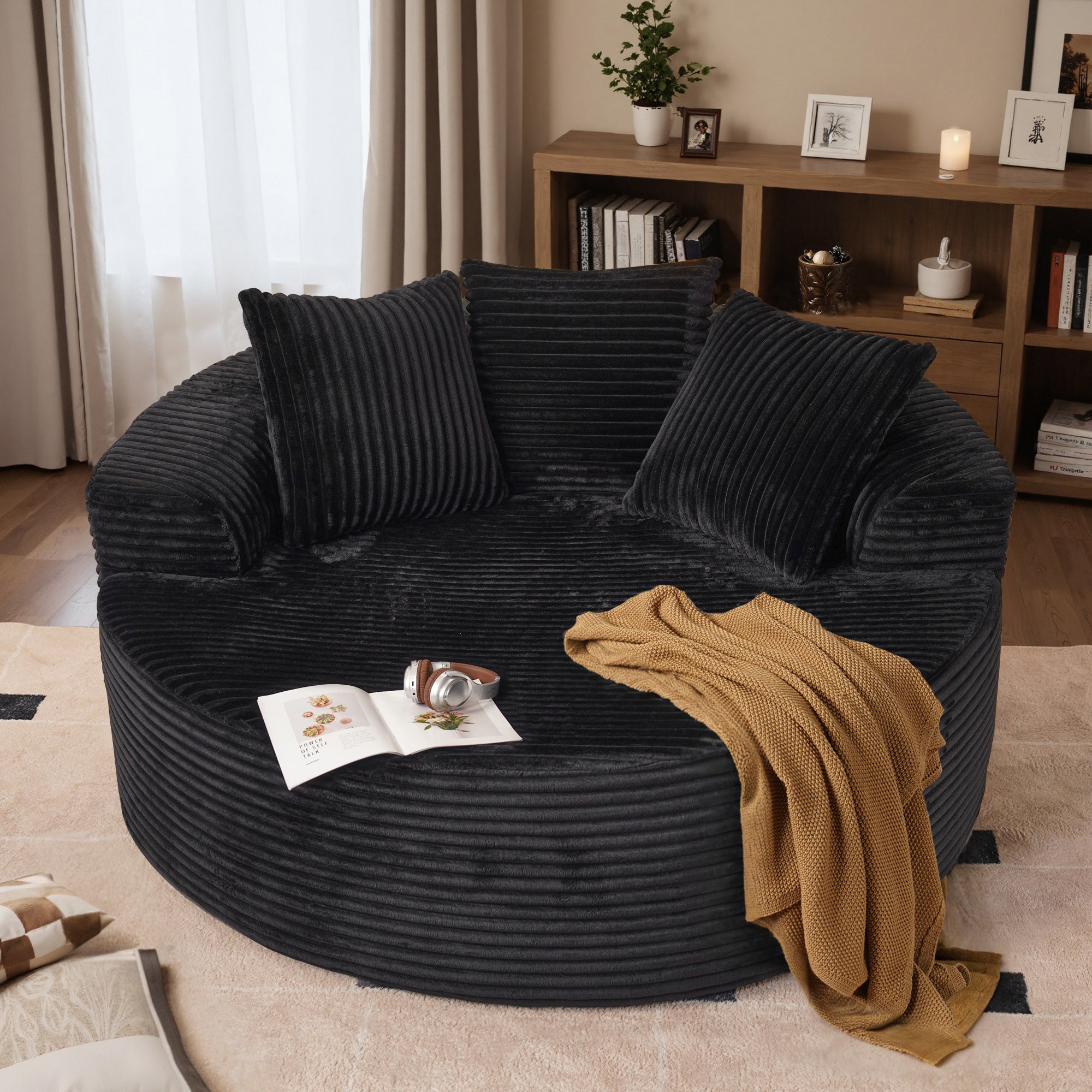 OVIOS 59" O-Shape Modular Couch, Plush Corduroy Fabric, No Assembly Required