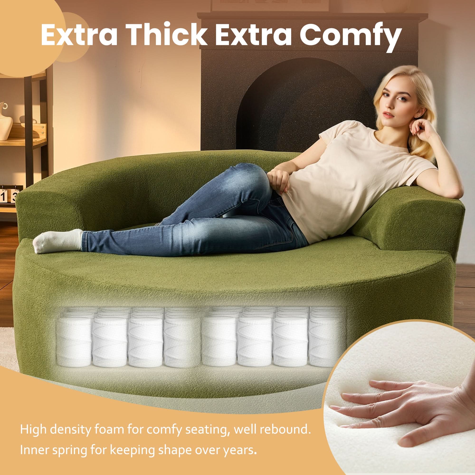 OVIOS Modern 3-Piece Sectional Sofa Set With Loveseat & Chaise Lounge, No-Assembly Design
