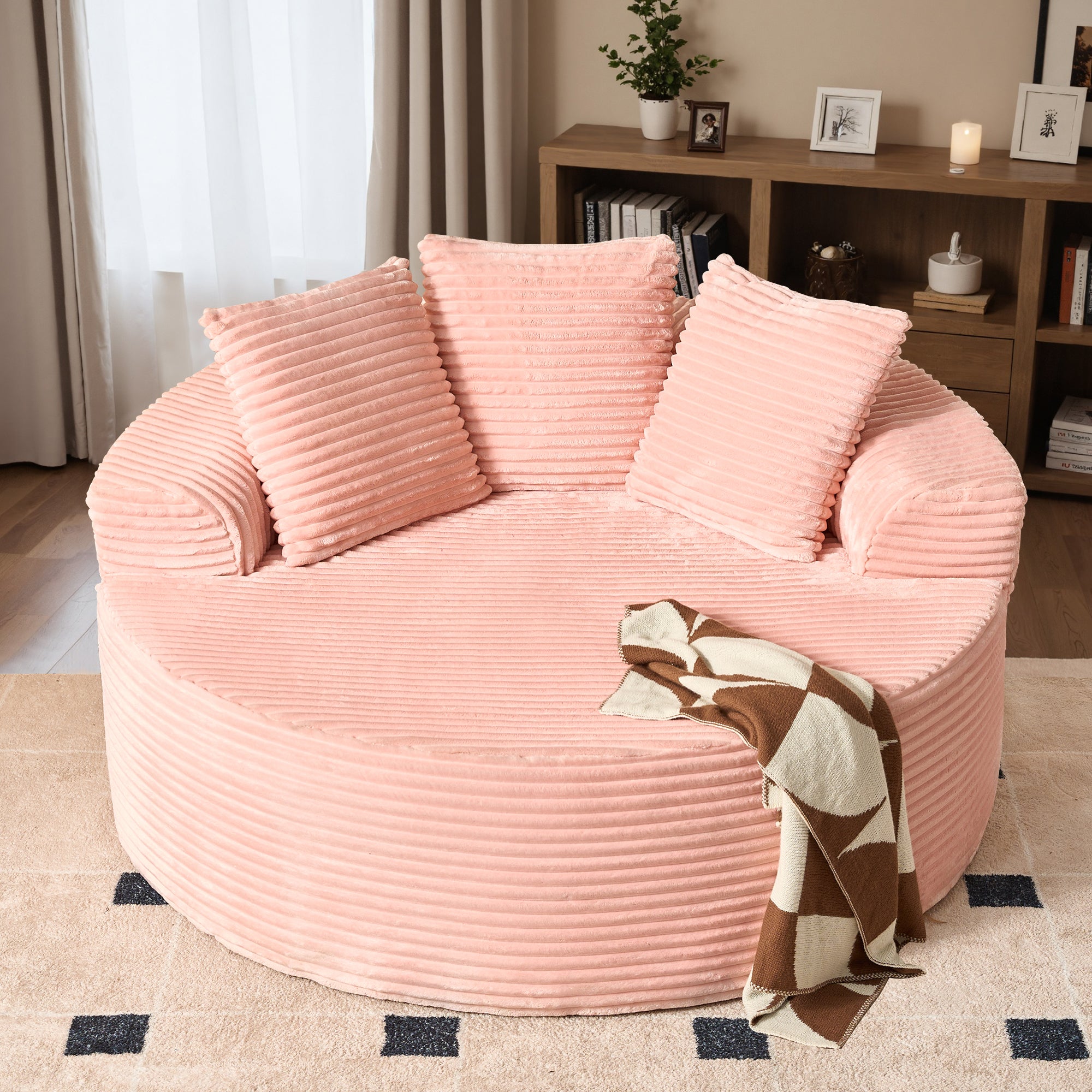 OVIOS 59" O-Shape Modular Couch, Plush Corduroy Fabric, No Assembly Required