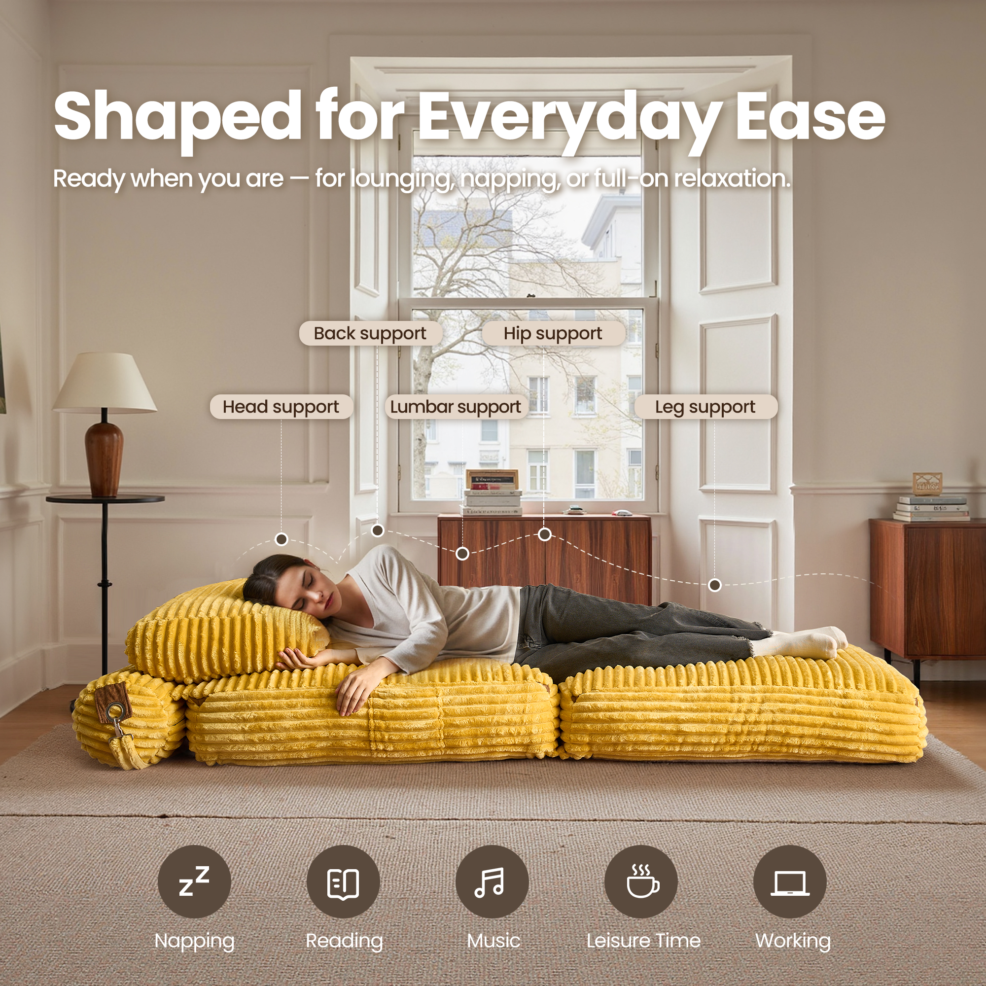 OVIOS Bean Bag Bed Folding Sofa Bed – Convertible Sleeper Chair with Pillow & Back Support