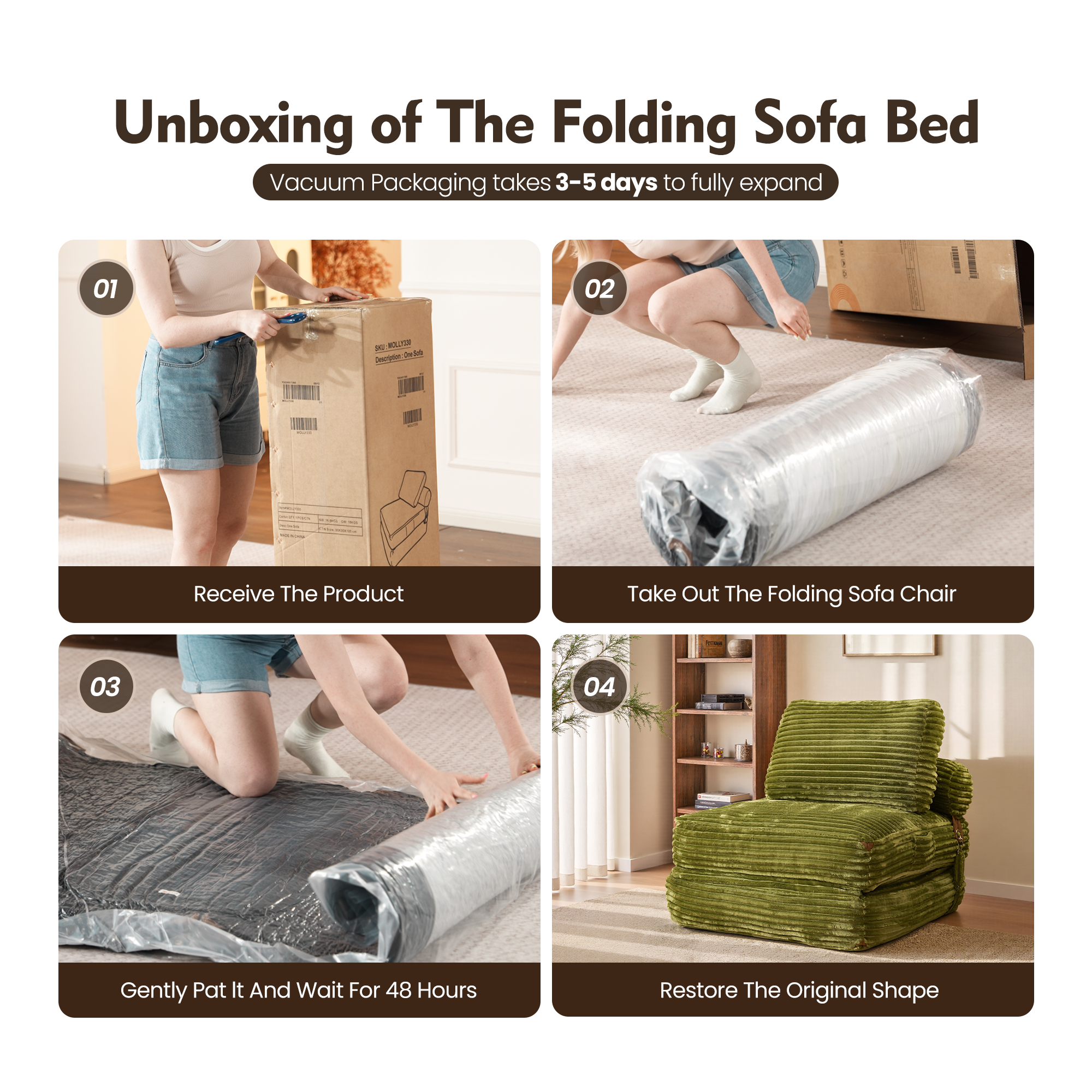 OVIOS Bean Bag Bed Folding Sofa Bed – Convertible Sleeper Chair with Pillow & Back Support