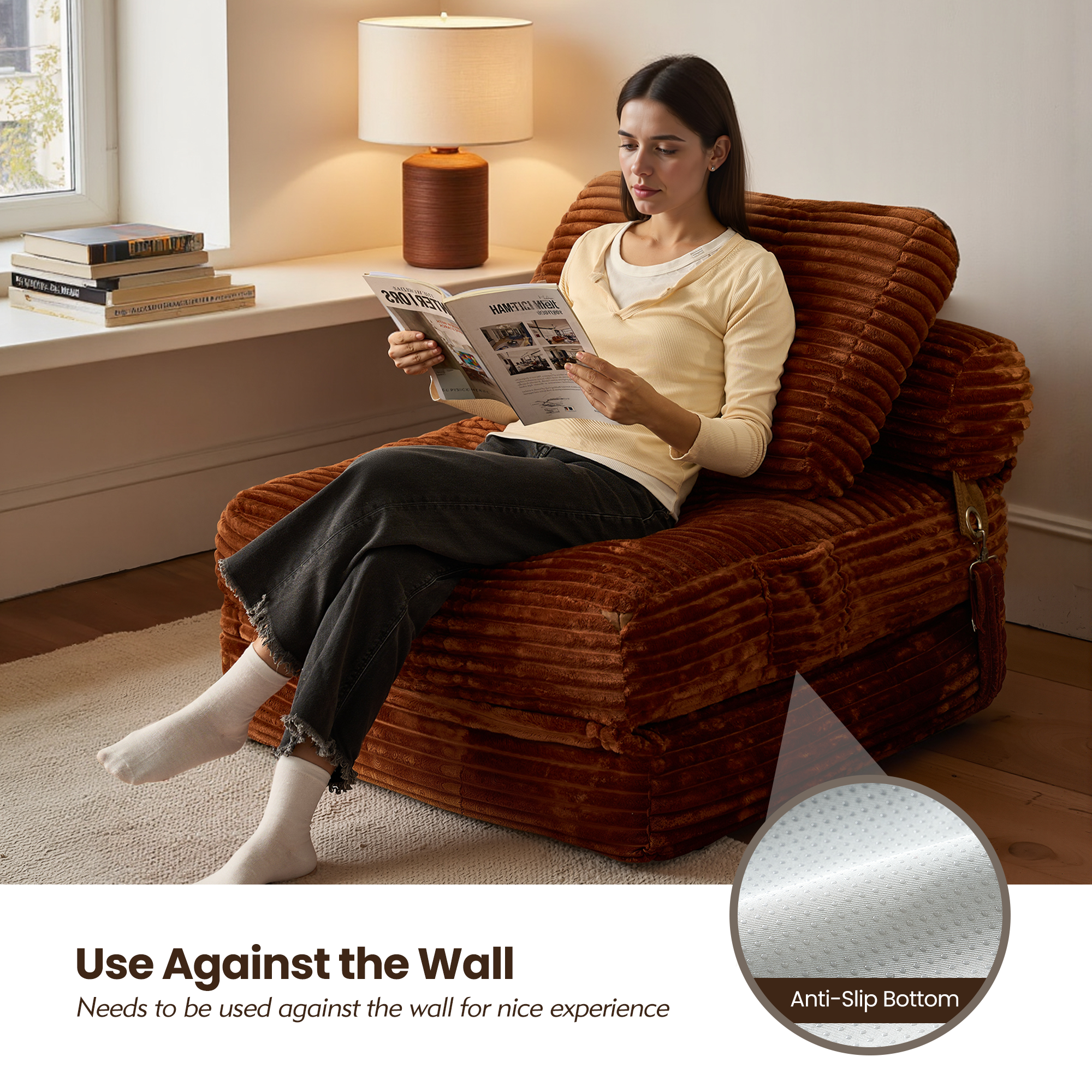 OVIOS Bean Bag Bed Folding Sofa Bed – Convertible Sleeper Chair with Pillow & Back Support