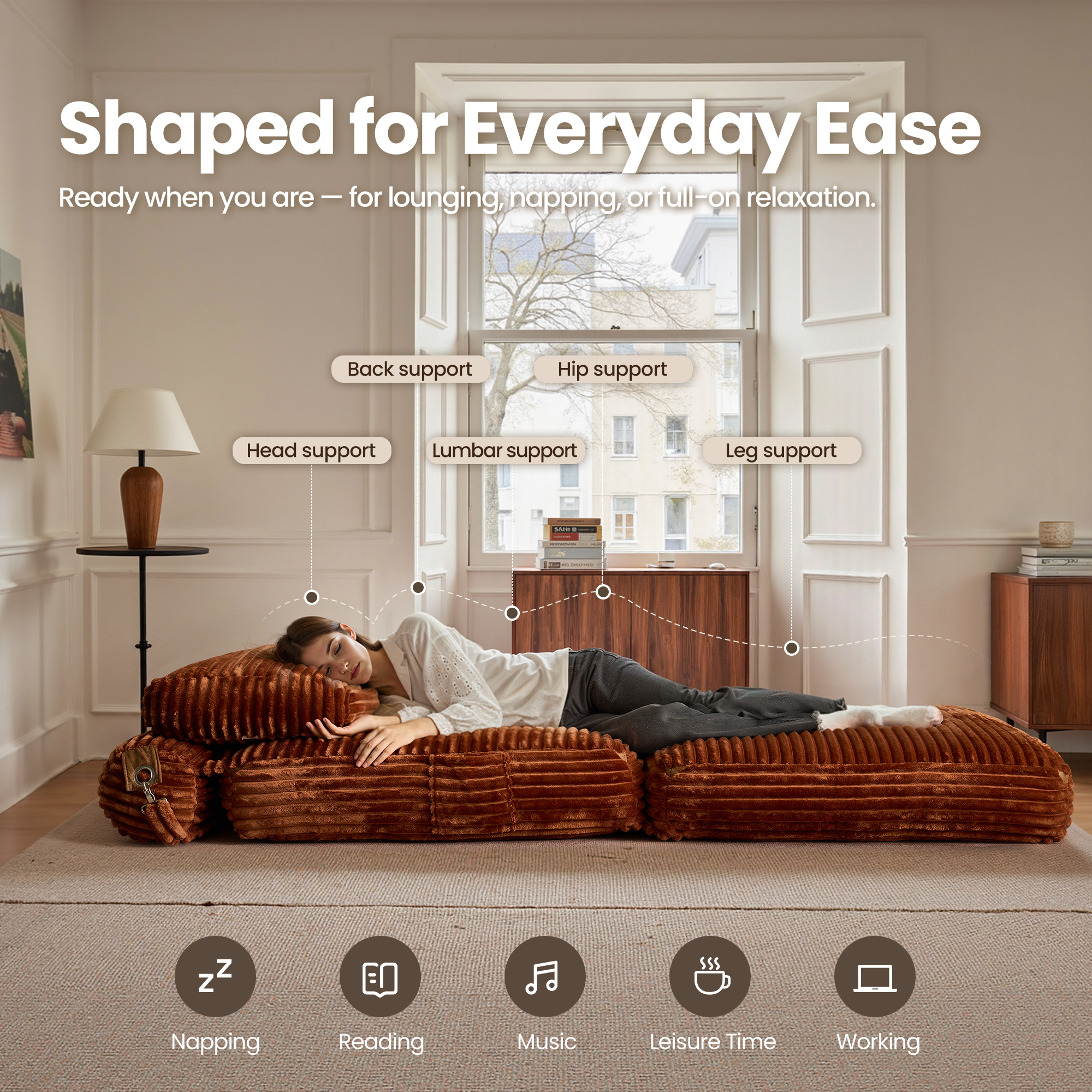 OVIOS Bean Bag Bed Folding Sofa Bed – Convertible Sleeper Chair with Pillow & Back Support