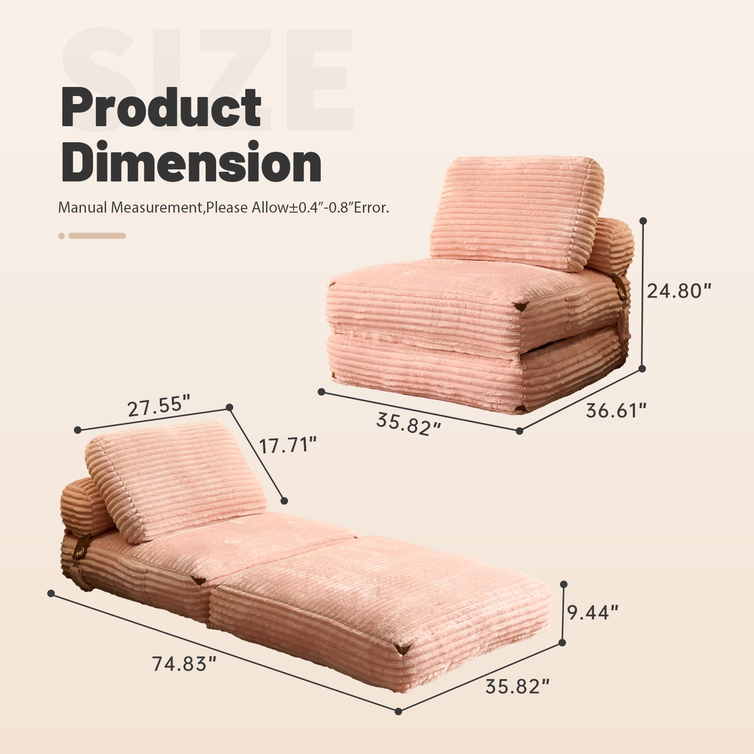 OVIOS Bean Bag Bed Folding Sofa Bed – Convertible Sleeper Chair with Pillow & Back Support