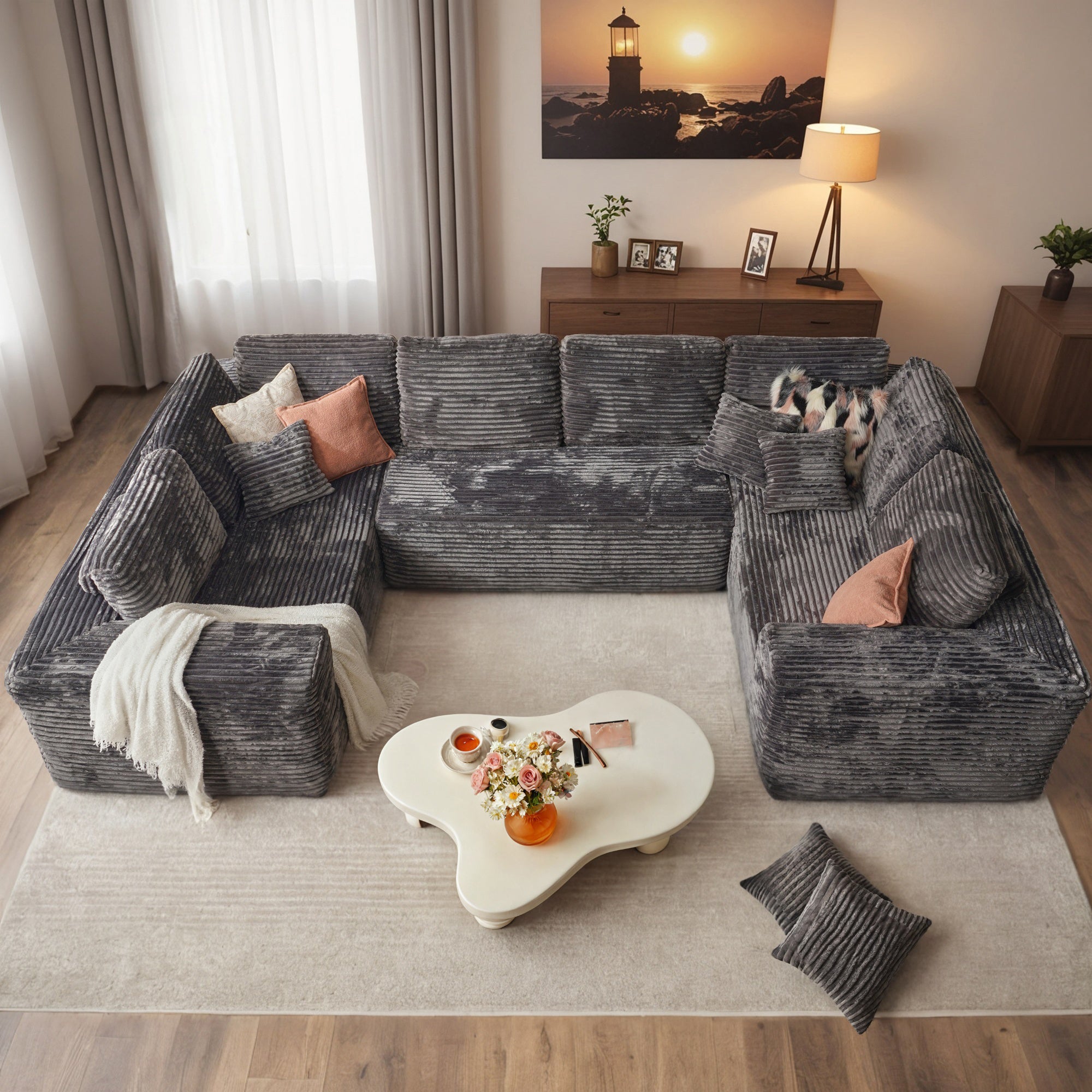 OVIOS Modular Sectional Cloud Couch, Plush Corduroy Sofa with Memory Foam, No Assembly