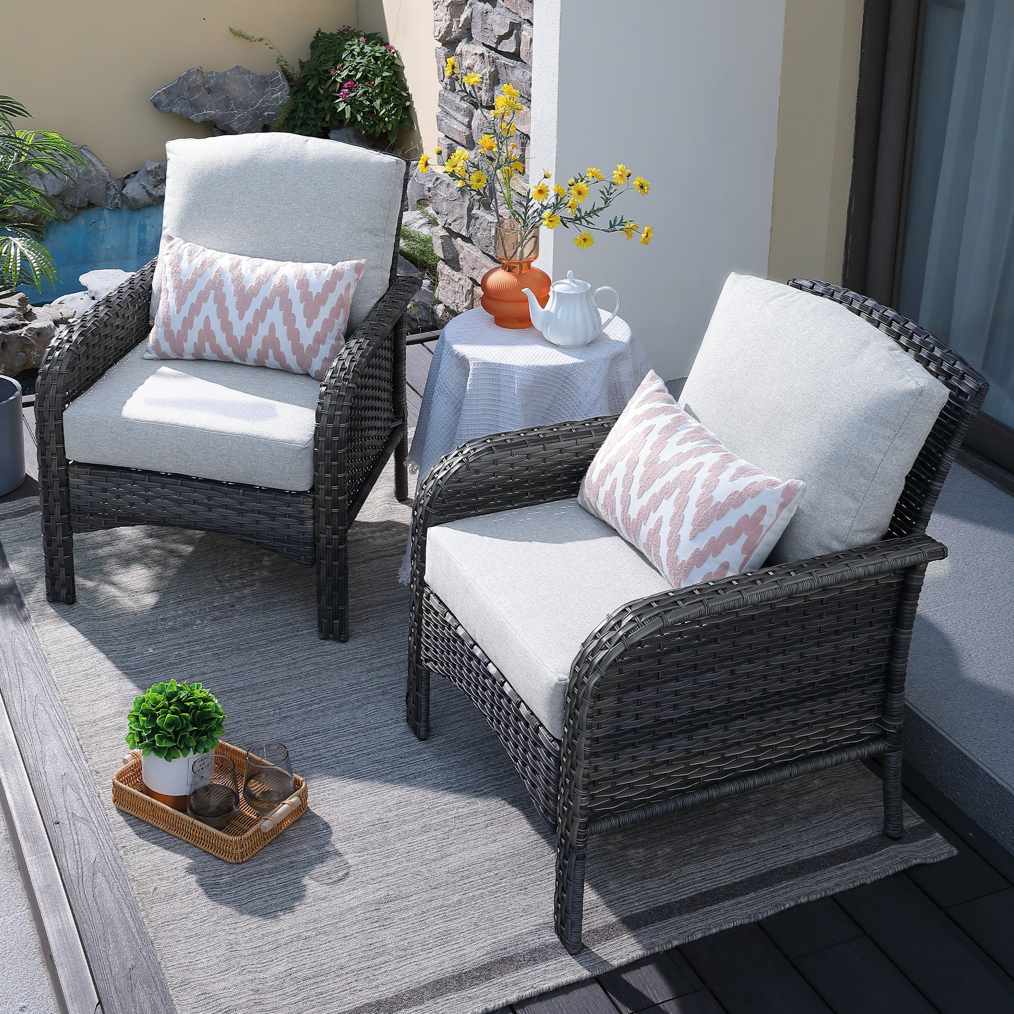 Ovios Patio Furniture Set New August 4 Piece High Back All Weather PE Wicker