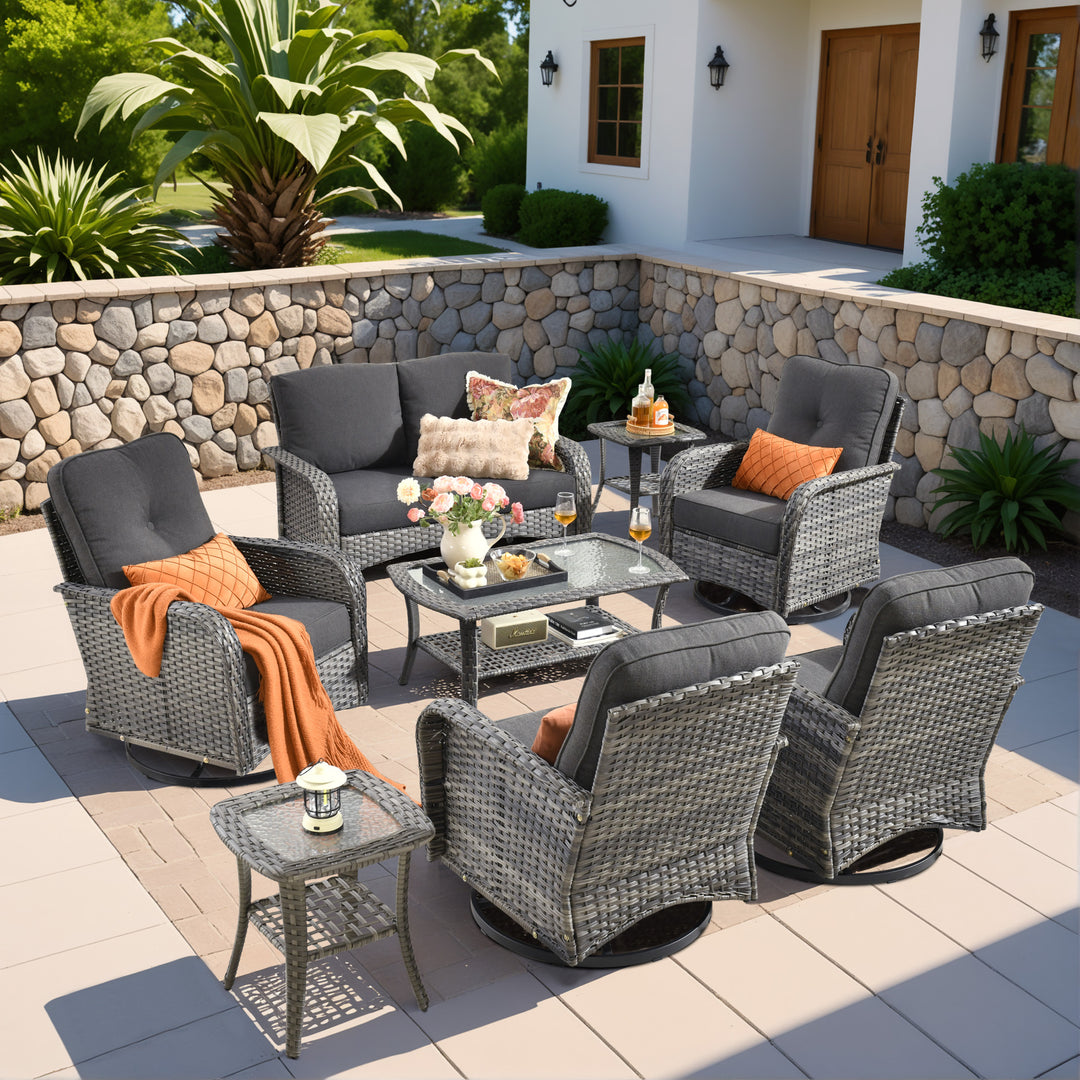 8-Piece Patio Set Outdoor Wicker Sofa with Swivel Chairs