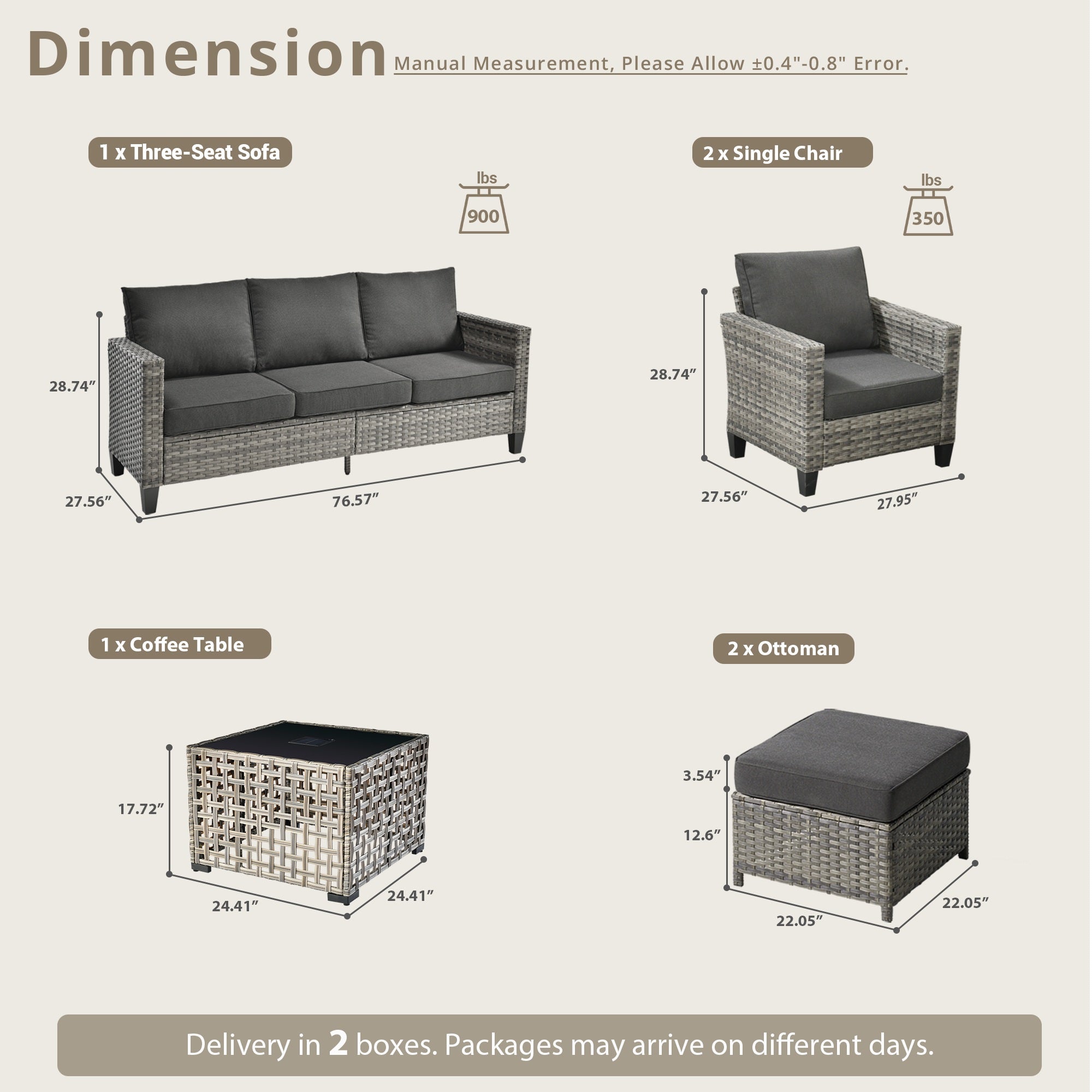 OVIOS Outdoor Patio Furniture Set with Wicker Sofa Loveseat Ottomans and Rocking Chairs
